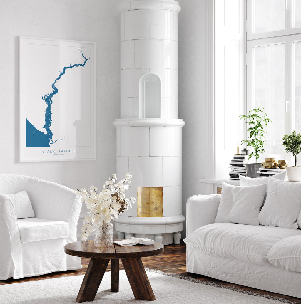 River Hamble Map - River Hamble Art Print, Hampshire Map, Hamble-Le-Rice Map Art, Hampshire Art, Southampton Art Map, River Map Art, UK