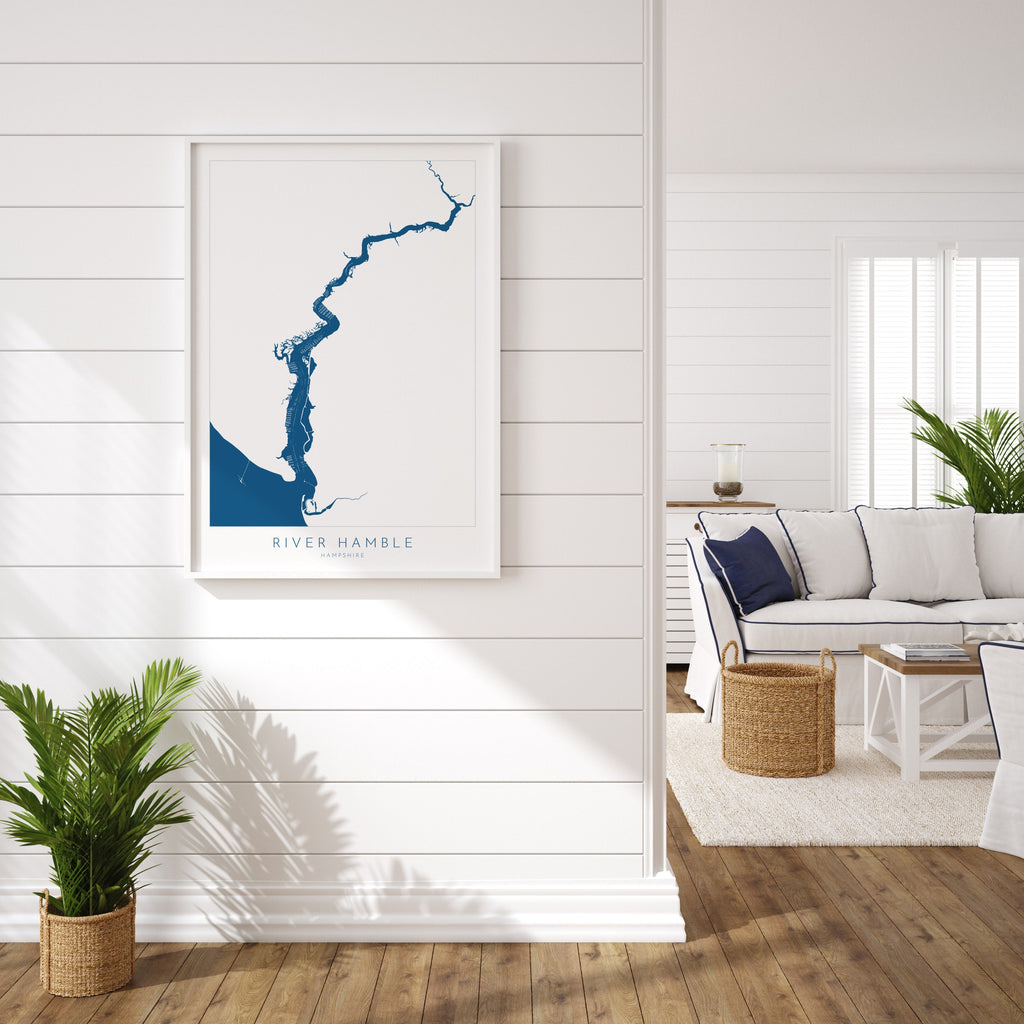 River Hamble Map - River Hamble Art Print, Hampshire Map, Hamble-Le-Rice Map Art, Hampshire Art, Southampton Art Map, River Map Art, UK