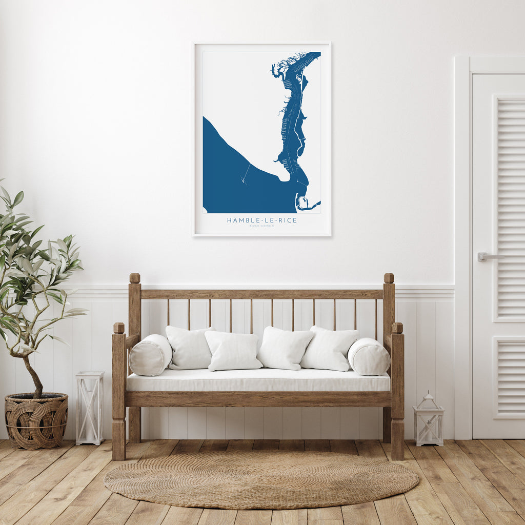Hamble-le-Rice Map - River Hamble Map Art Print, Hampshire Map, Hamble Le Rice Map Art, Hampshire Art, Southampton Map, River Map Art, UK