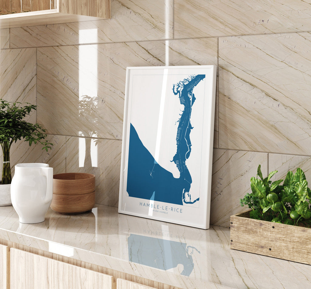 Hamble-le-Rice Map - River Hamble Map Art Print, Hampshire Map, Hamble Le Rice Map Art, Hampshire Art, Southampton Map, River Map Art, UK