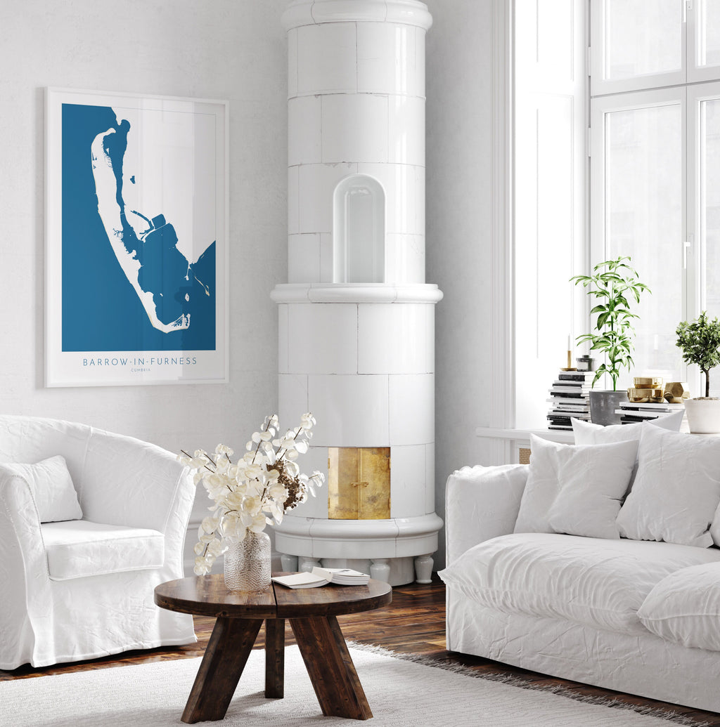 Barrow-in-Furness Map Art - Barrow-in-Furness Art Print, Cumbria Map Art, Cumbria Travel Poster, Nautical Décor, UK Coast