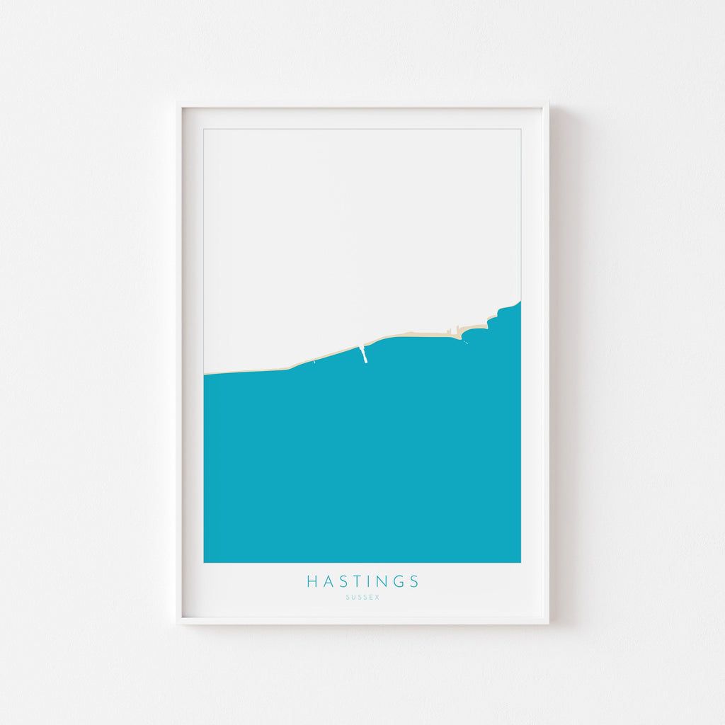 Hastings Map Print - Hasting Art Poster, East Sussex Map Art, Hastings Travel Poster, Sussex Coast, A1, A2, A3, A4, Hastings Beach