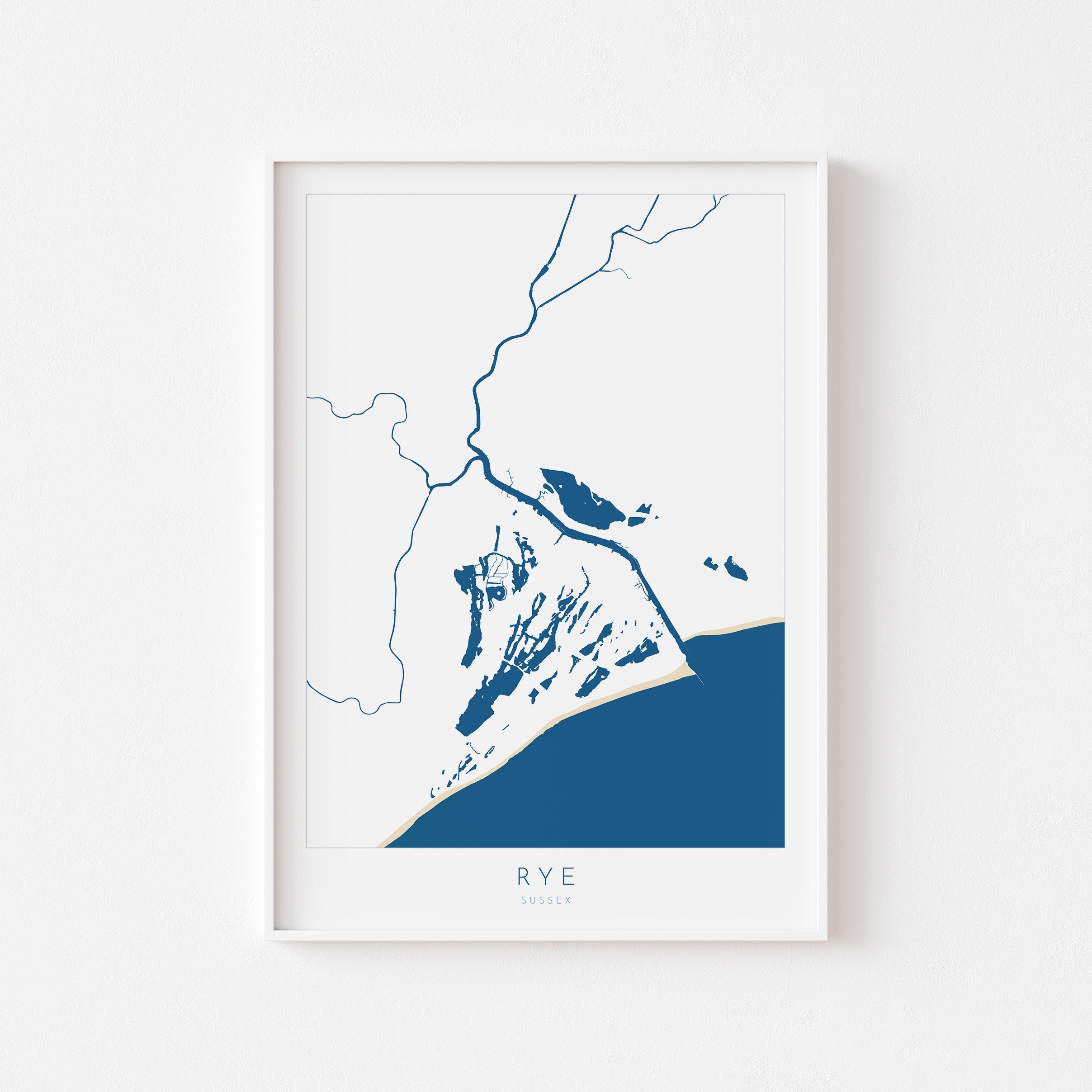 Rye Map Print - Rye Art Poster, East Sussex Map Art, Rye Travel Poster, Sussex Coast, A1, A2, A3, A4, Rye Harbour, River Rother Map