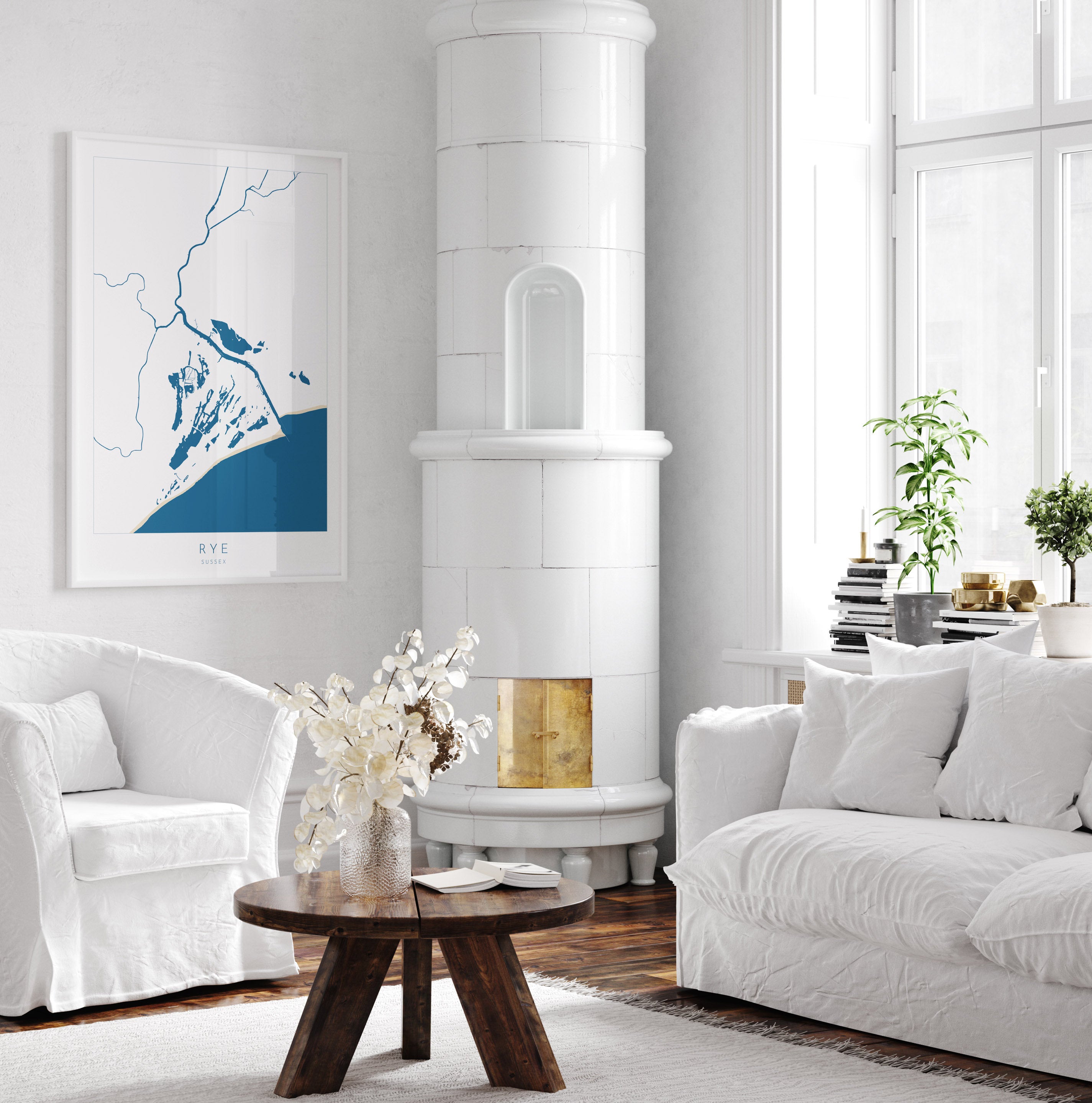 Rye Map Print - Rye Art Poster, East Sussex Map Art, Rye Travel Poster, Sussex Coast, A1, A2, A3, A4, Rye Harbour, River Rother Map