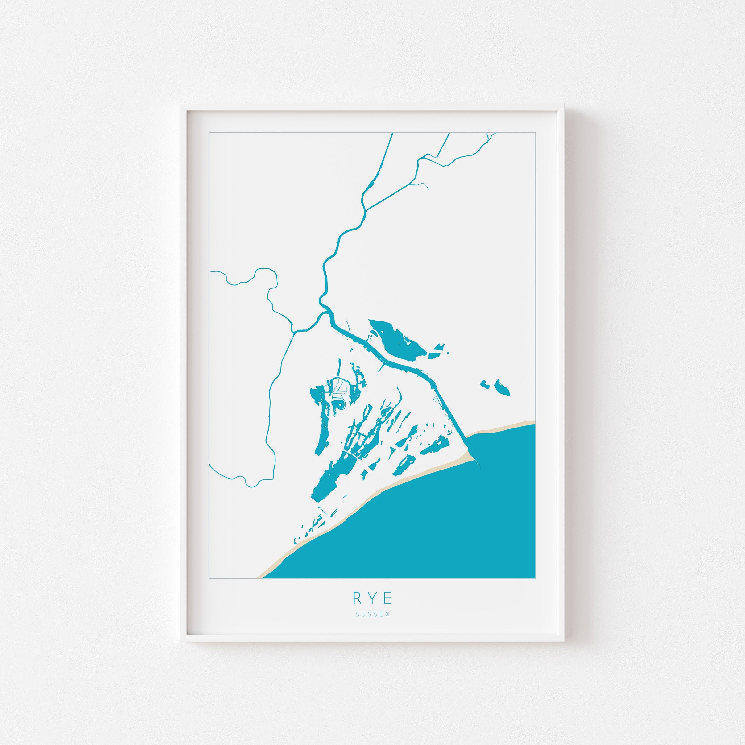 Rye Map Print - Rye Art Poster, East Sussex Map Art, Rye Travel Poster, Sussex Coast, A1, A2, A3, A4, Rye Harbour, River Rother Map