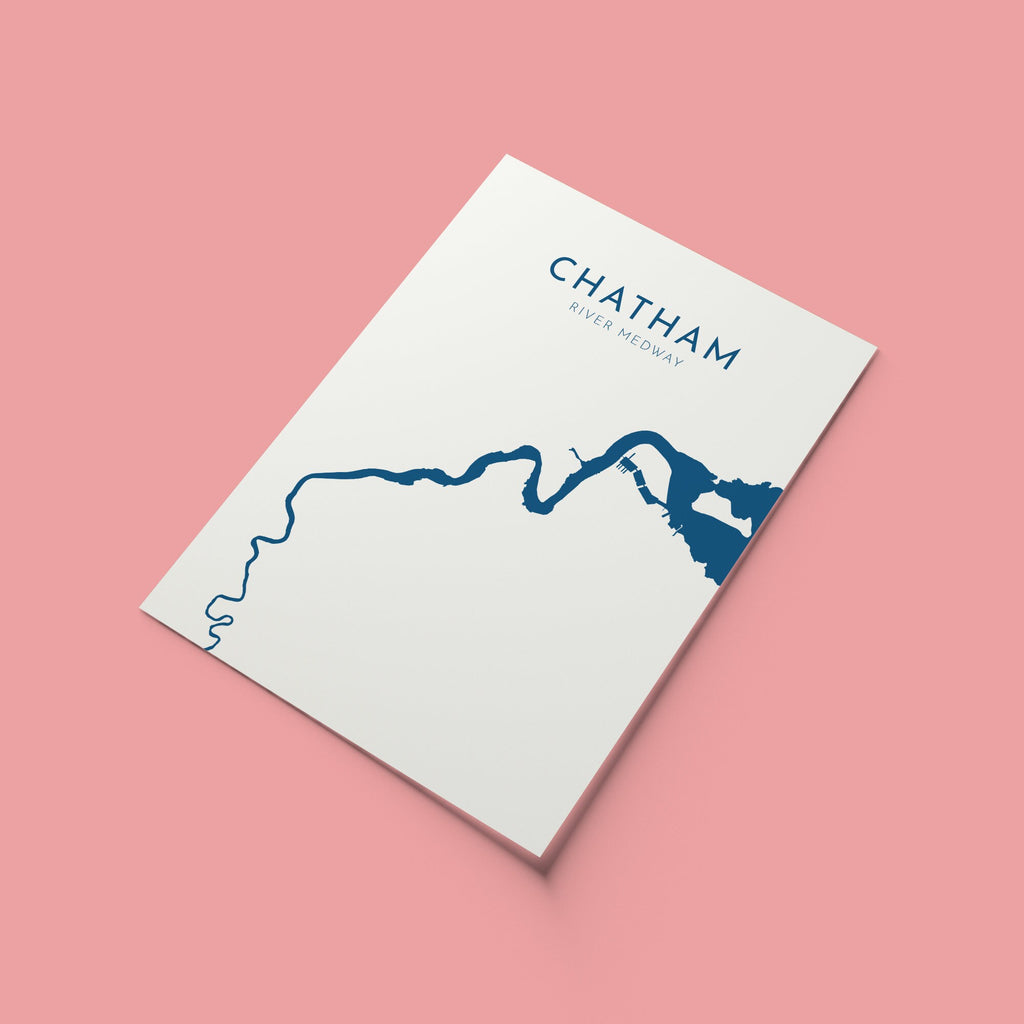 Chatham Map - River Medway Map Art Print, Kent Map, Chatham Kent Map Art, Rochester Art, River Map, River Art, UK
