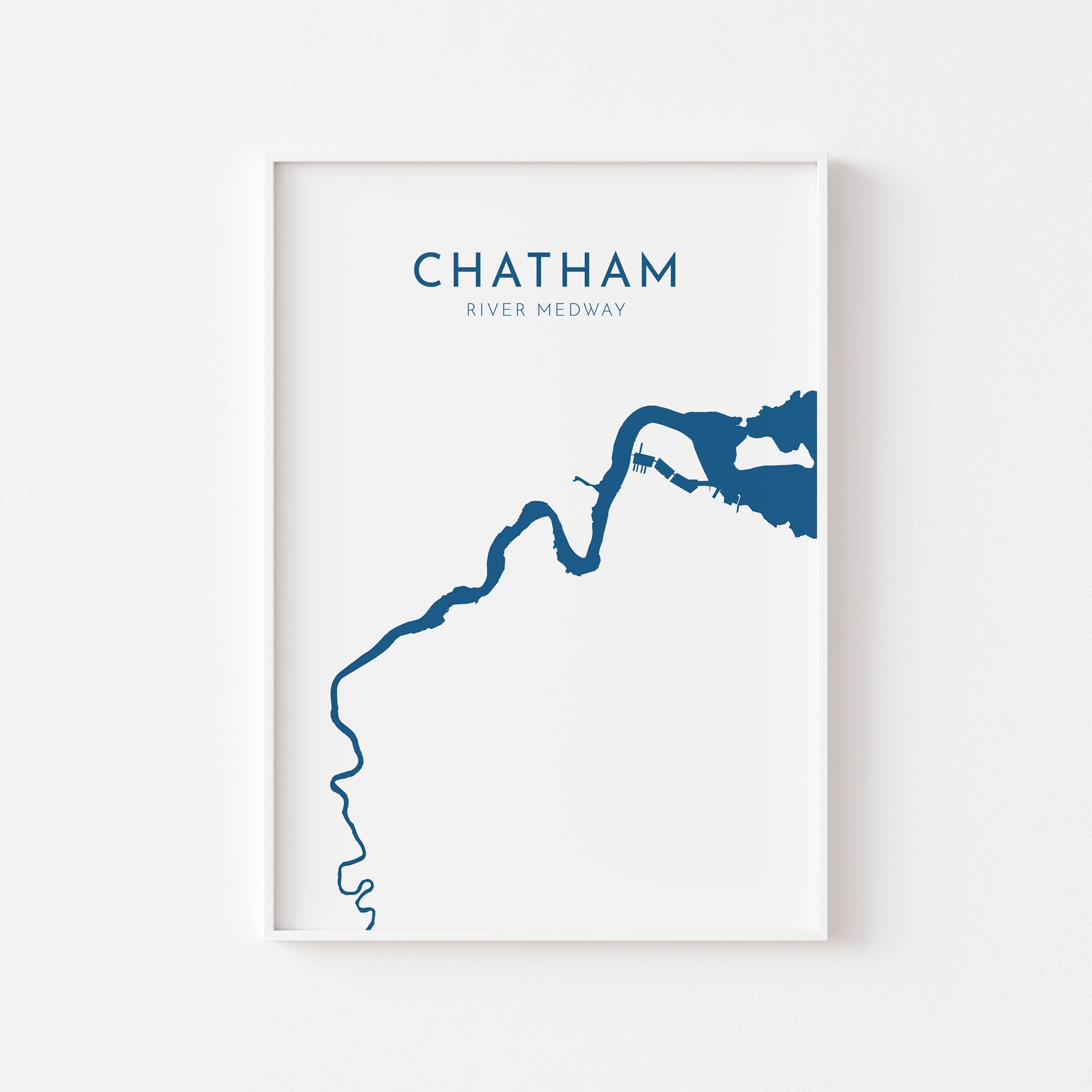 Chatham Map - River Medway Map Art Print, Kent Map, Chatham Kent Map Art, Rochester Art, River Map, River Art, UK