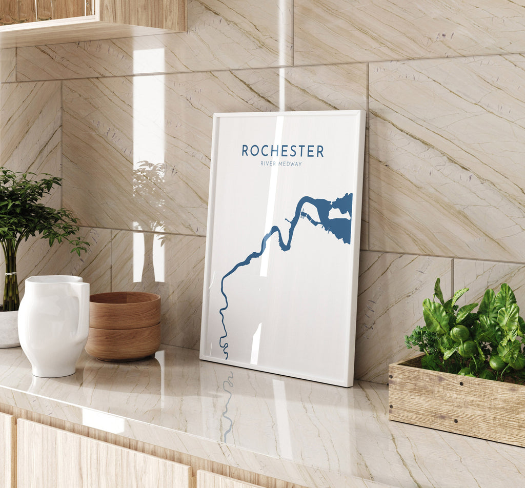 Rochester Map - River Medway Map Art Print, Kent Map, Rochester Kent Map Art, Chatham Art, River Map, River Art, UK