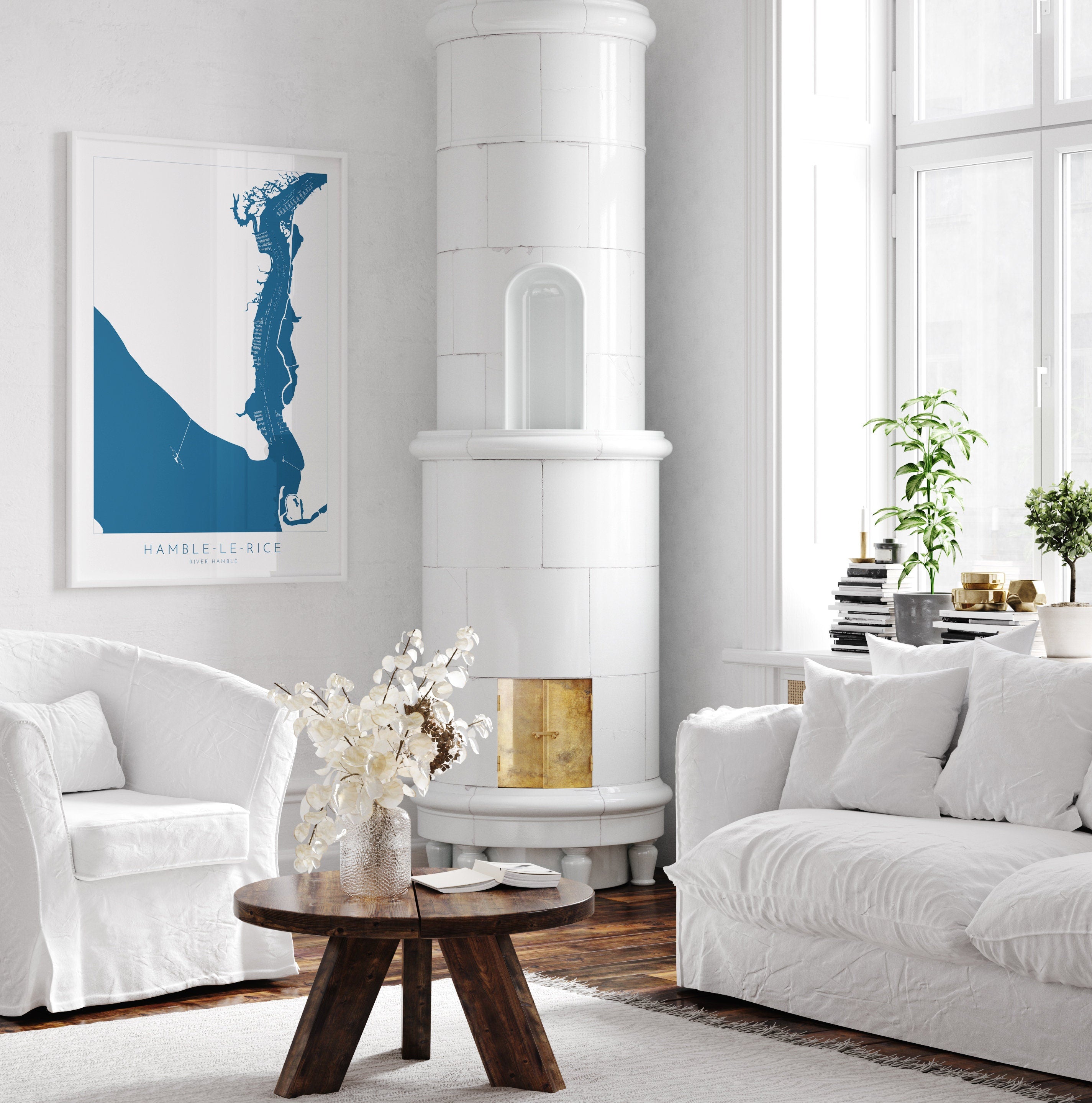 Hamble-le-Rice Map - River Hamble Map Art Print, Hampshire Map, Hamble Le Rice Map Art, Hampshire Art, Southampton Map, River Map Art, UK