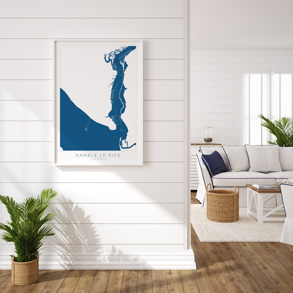 Hamble-le-Rice Map - River Hamble Map Art Print, Hampshire Map, Hamble Le Rice Map Art, Hampshire Art, Southampton Map, River Map Art, UK