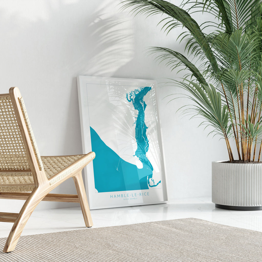 Hamble-le-Rice Map - River Hamble Map Art Print, Hampshire Map, Hamble Le Rice Map Art, Hampshire Art, Southampton Map, River Map Art, UK