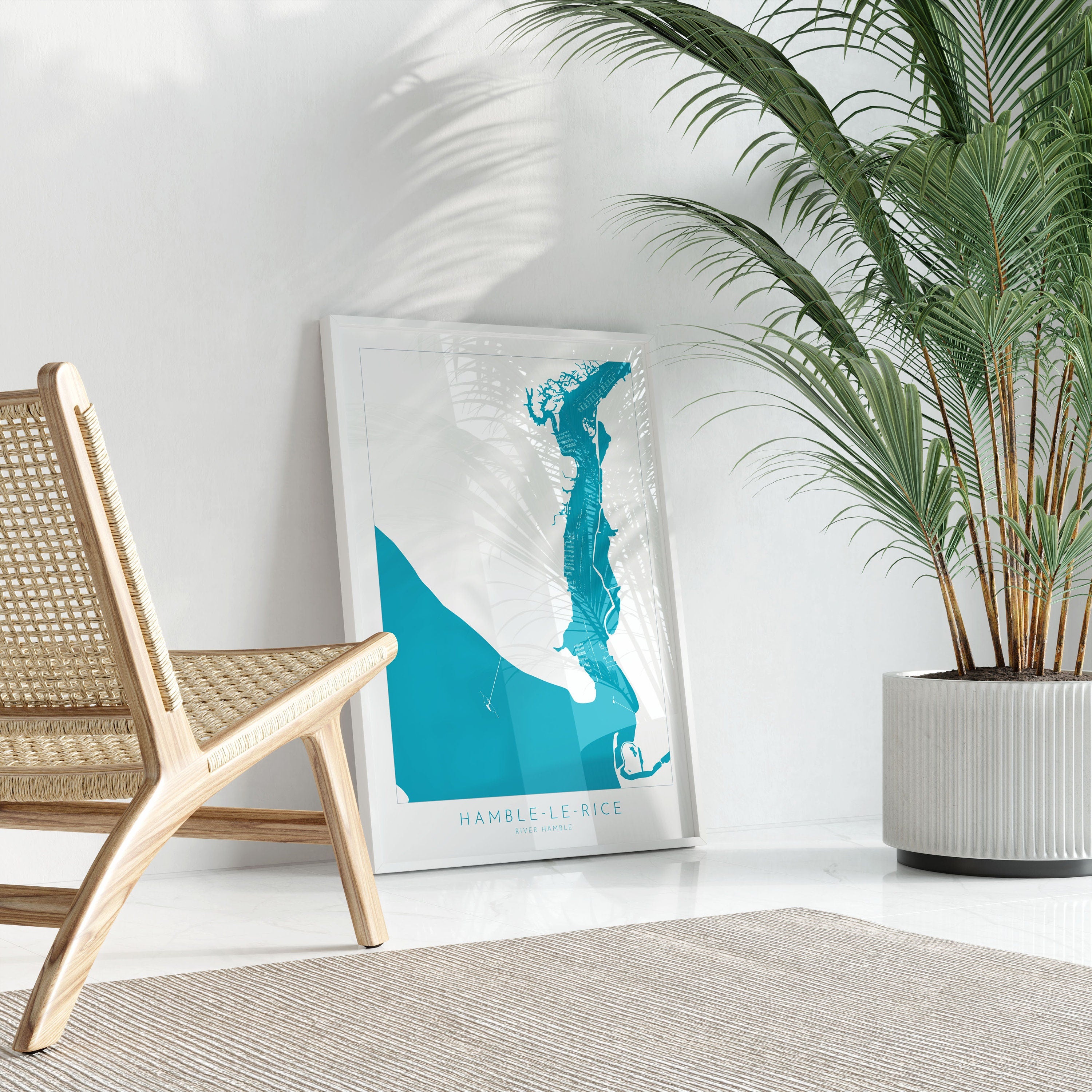 Hamble-le-Rice Map - River Hamble Map Art Print, Hampshire Map, Hamble Le Rice Map Art, Hampshire Art, Southampton Map, River Map Art, UK