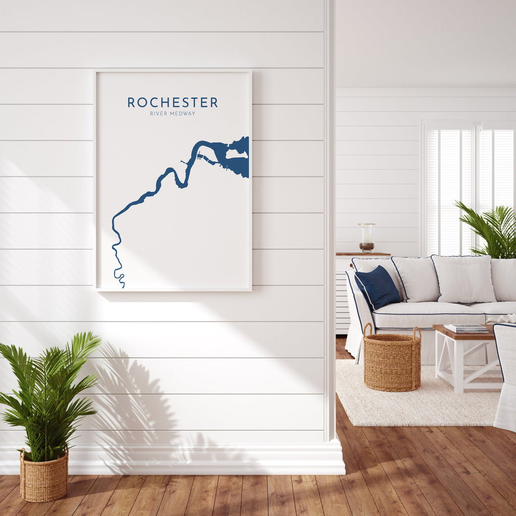 Rochester Map - River Medway Map Art Print, Kent Map, Rochester Kent Map Art, Chatham Art, River Map, River Art, UK