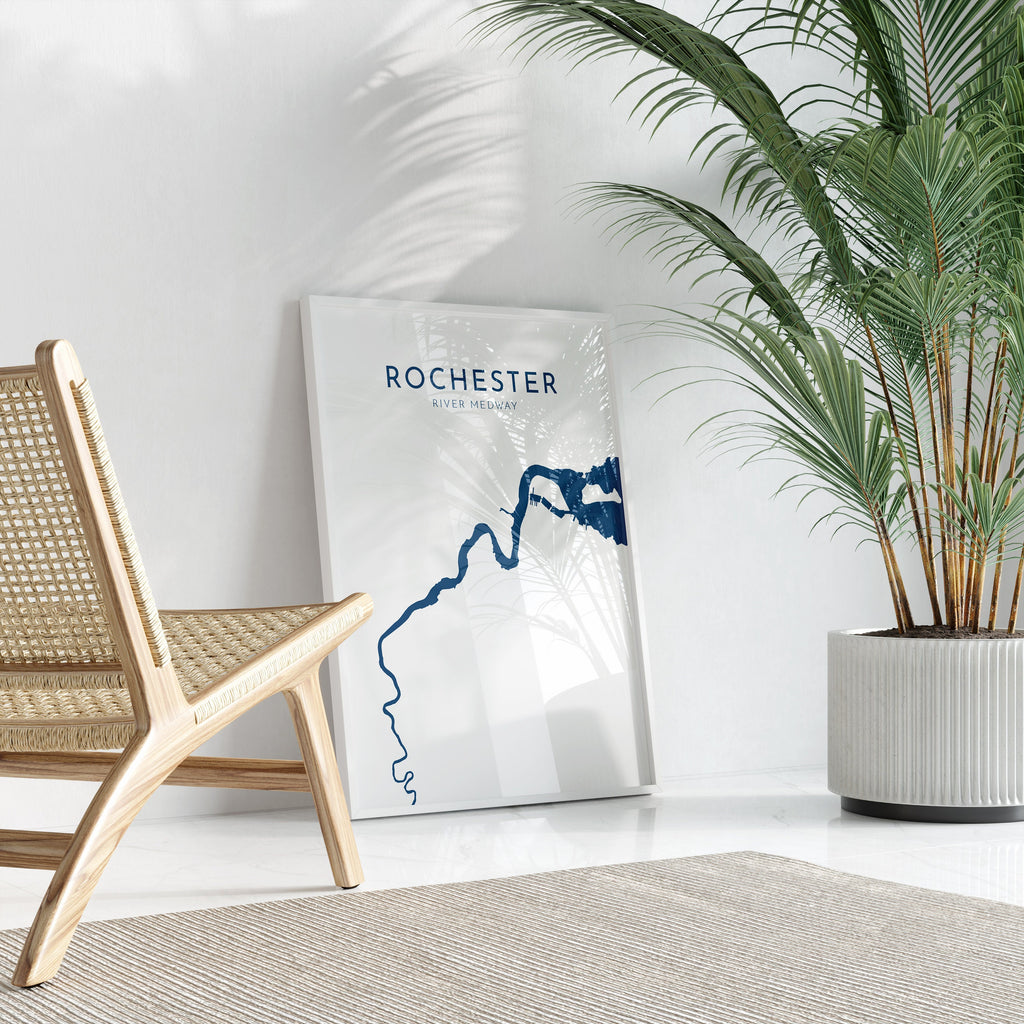 Rochester Map - River Medway Map Art Print, Kent Map, Rochester Kent Map Art, Chatham Art, River Map, River Art, UK