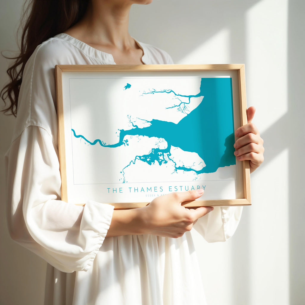 Thames Estuary Map Print - River Thames Map Art, Southend Art, UK River Art, Essex Map Art, Kent Coast Map, Travel Poster, UK Map Wall Art