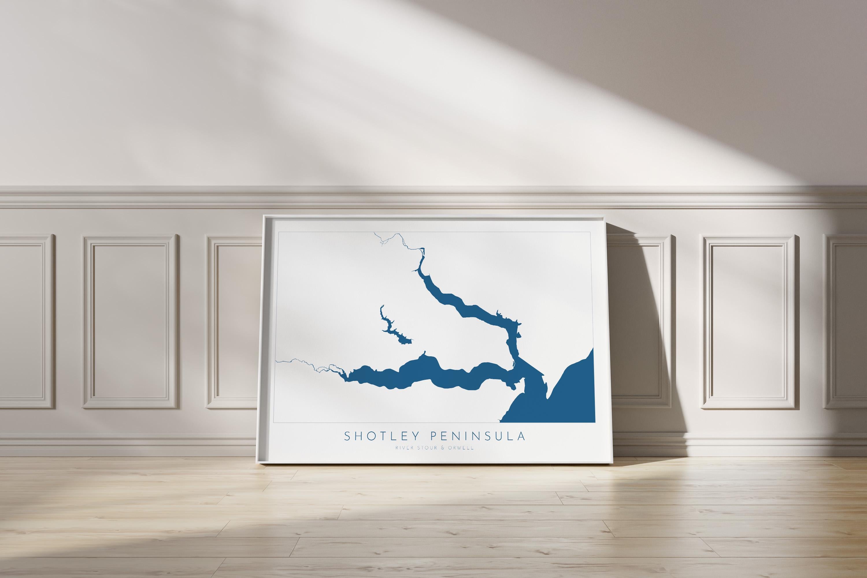 Shotley Peninsula Map Art Print, Suffolk Map, Art, River Orwell, River Stour, Essex Map, UK Rivers Map, East Anglia Map, Alton Water Map Art