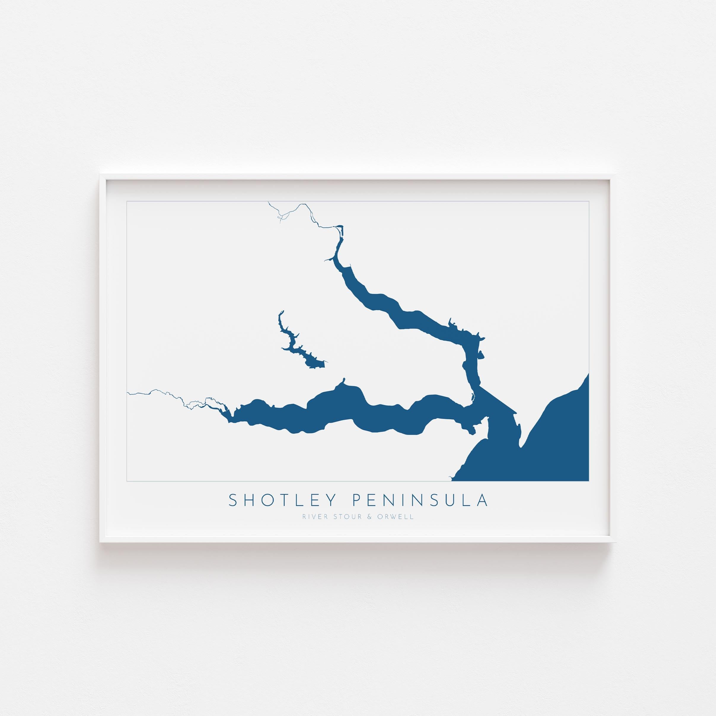 Shotley Peninsula Map Art Print, Suffolk Map, Art, River Orwell, River Stour, Essex Map, UK Rivers Map, East Anglia Map, Alton Water Map Art