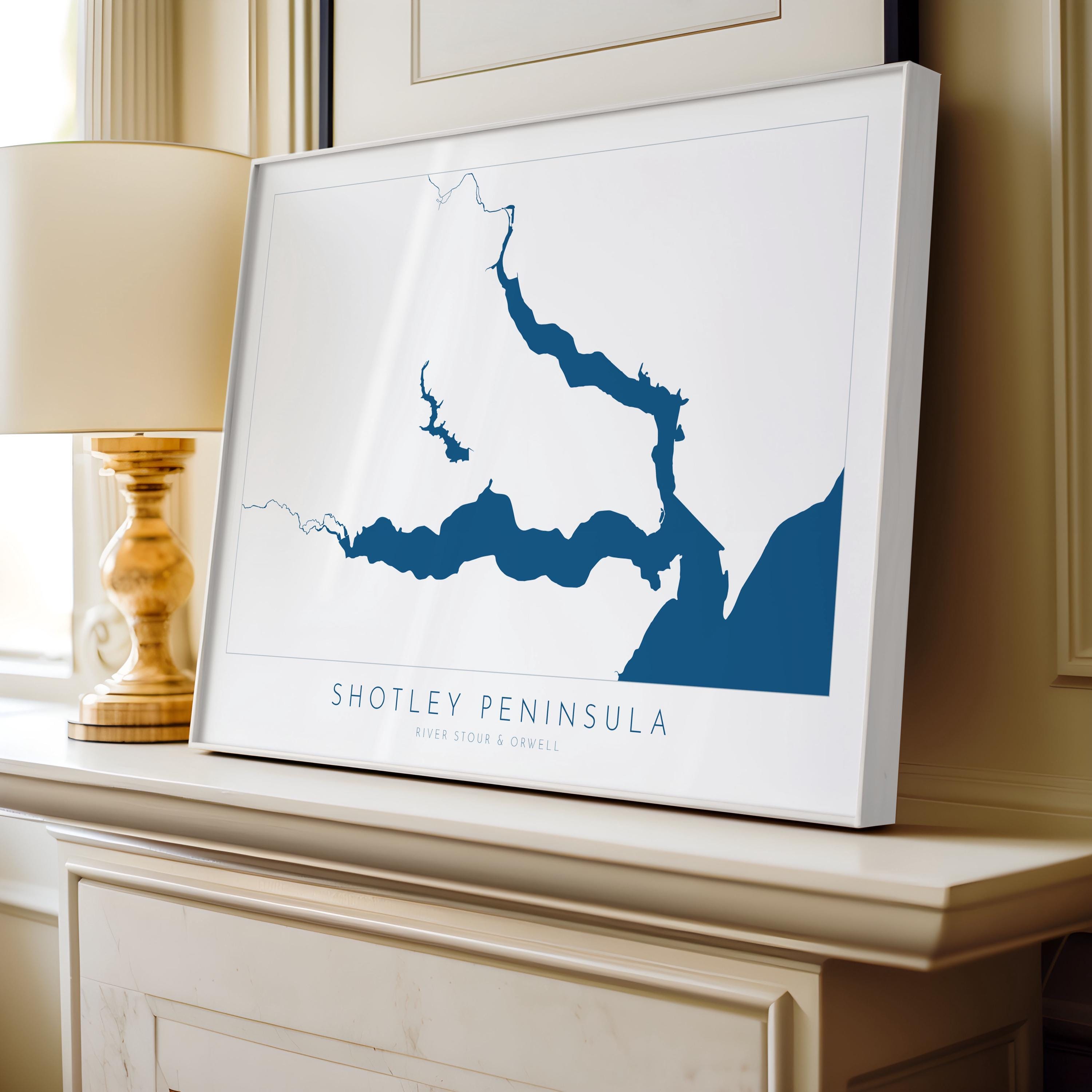 Shotley Peninsula Map Art Print, Suffolk Map, Art, River Orwell, River Stour, Essex Map, UK Rivers Map, East Anglia Map, Alton Water Map Art