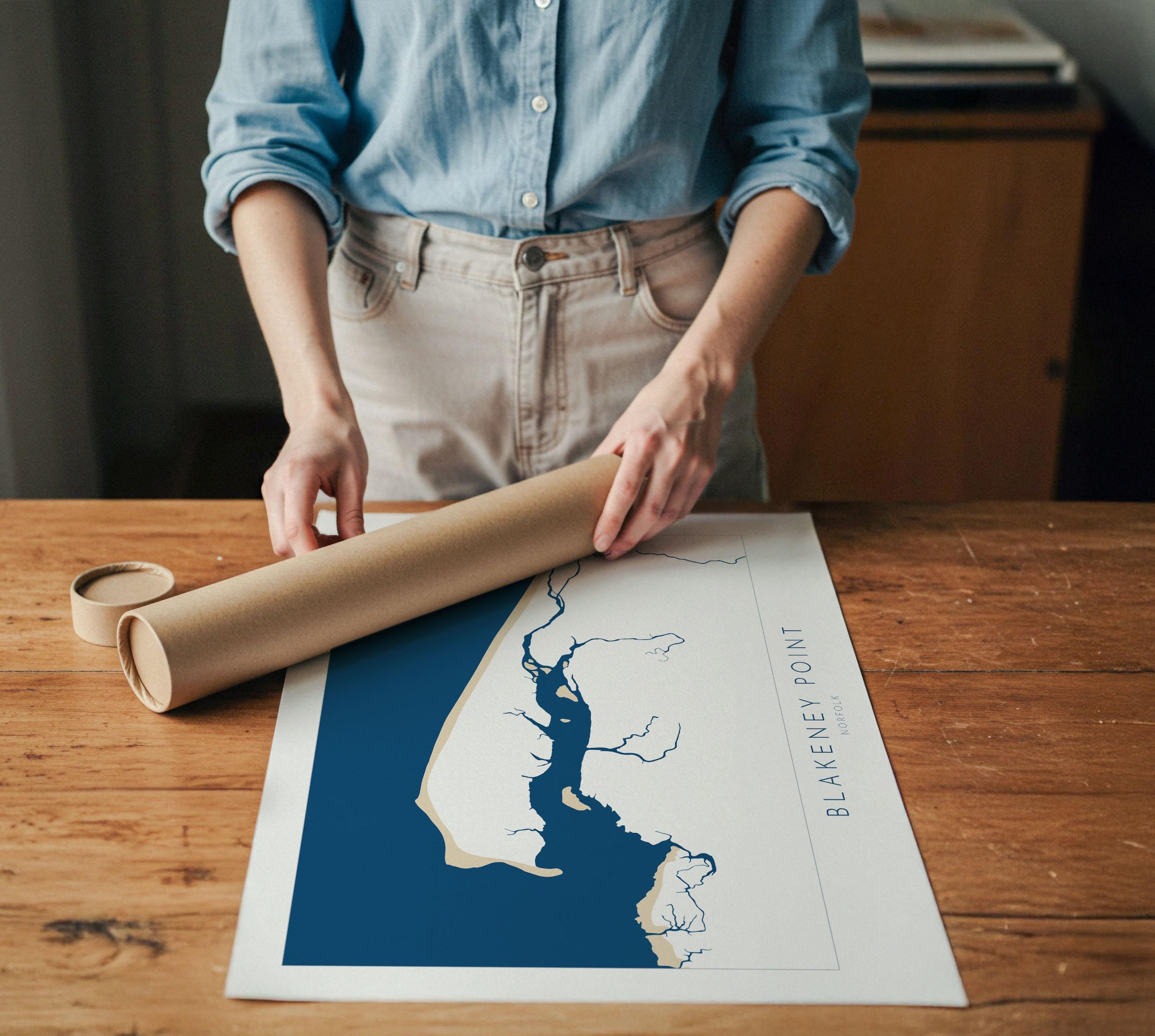 Blakeney Point Map Art - Norfolk Map Print, North Norfolk Art, Gift for Sailors & Holiday Homes UK, River Glaven, UK Coastal Wall Art