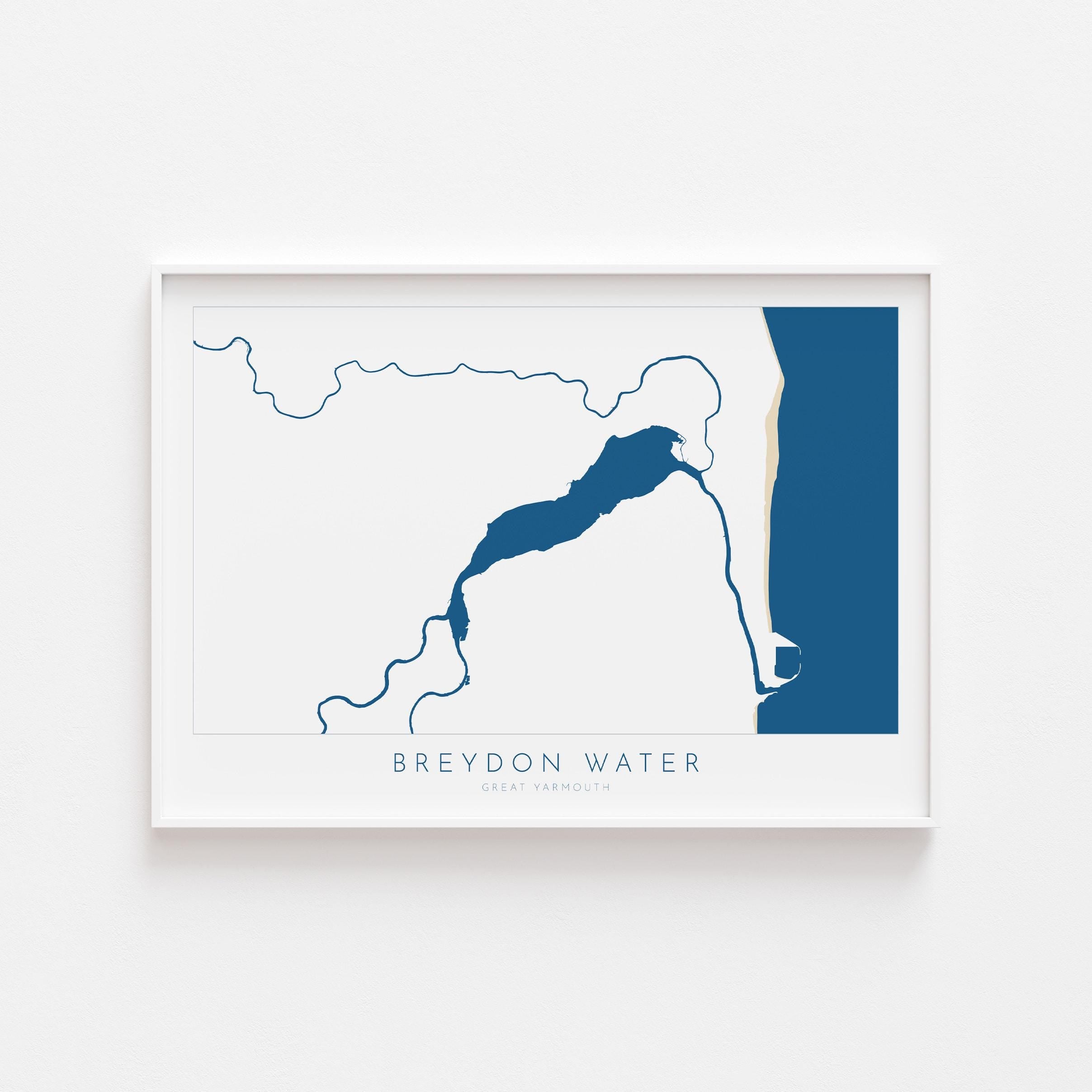 Great Yarmouth Map - Breydon Water Great Yarmouth, Norfolk Art Print, UK, Norfolk Map, River Yare, River Waveney, River Bure, River Map Art