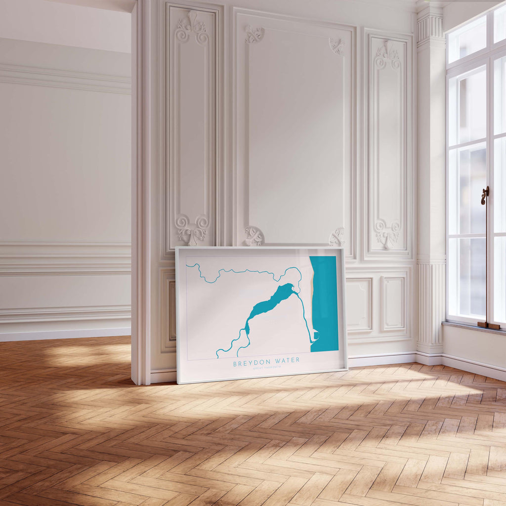 Great Yarmouth Map - Breydon Water Great Yarmouth, Norfolk Art Print, UK, Norfolk Map, River Yare, River Waveney, River Bure, River Map Art