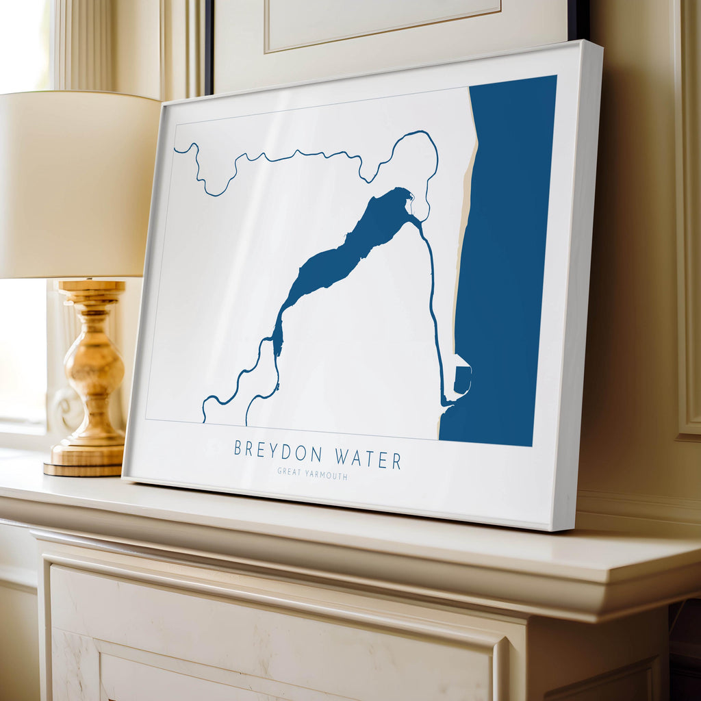 Great Yarmouth Map - Breydon Water Great Yarmouth, Norfolk Art Print, UK, Norfolk Map, River Yare, River Waveney, River Bure, River Map Art
