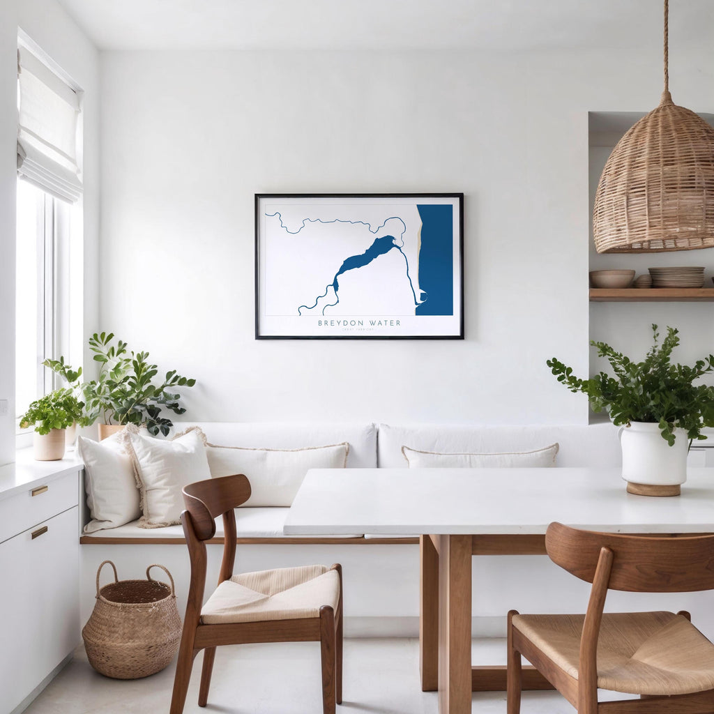 Great Yarmouth Map - Breydon Water Great Yarmouth, Norfolk Art Print, UK, Norfolk Map, River Yare, River Waveney, River Bure, River Map Art