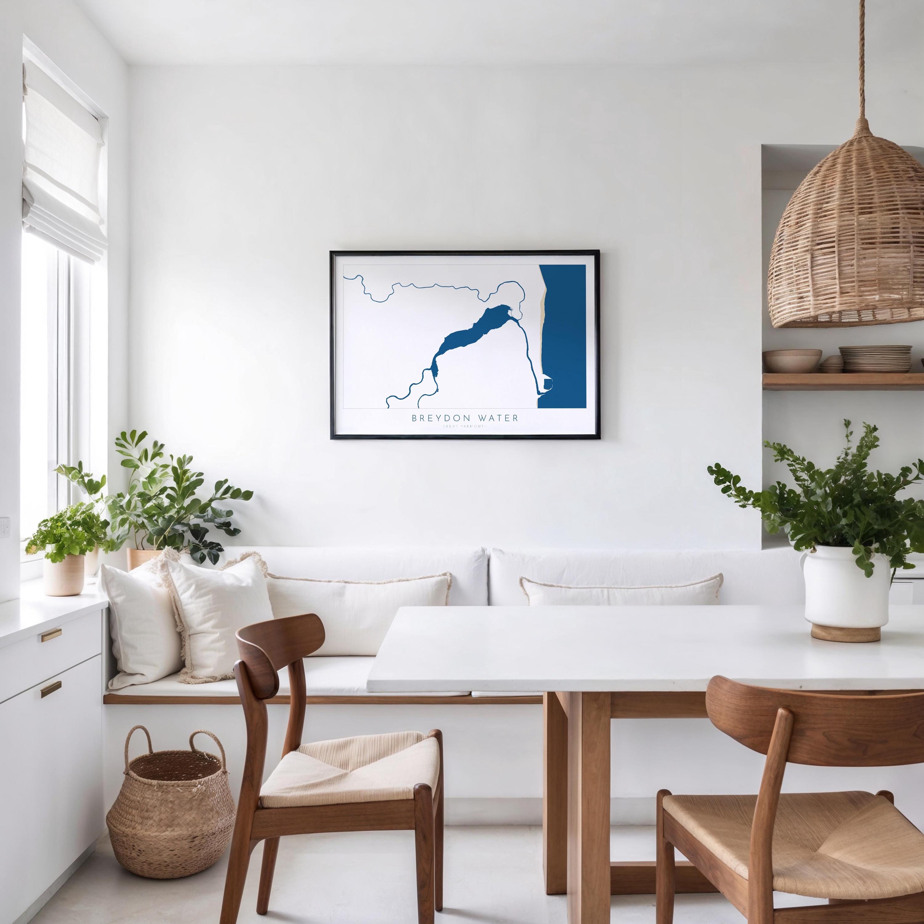 Great Yarmouth Map - Breydon Water Great Yarmouth, Norfolk Art Print, UK, Norfolk Map, River Yare, River Waveney, River Bure, River Map Art