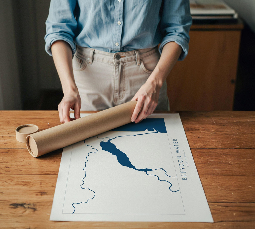 Great Yarmouth Map - Breydon Water Great Yarmouth, Norfolk Art Print, UK, Norfolk Map, River Yare, River Waveney, River Bure, River Map Art