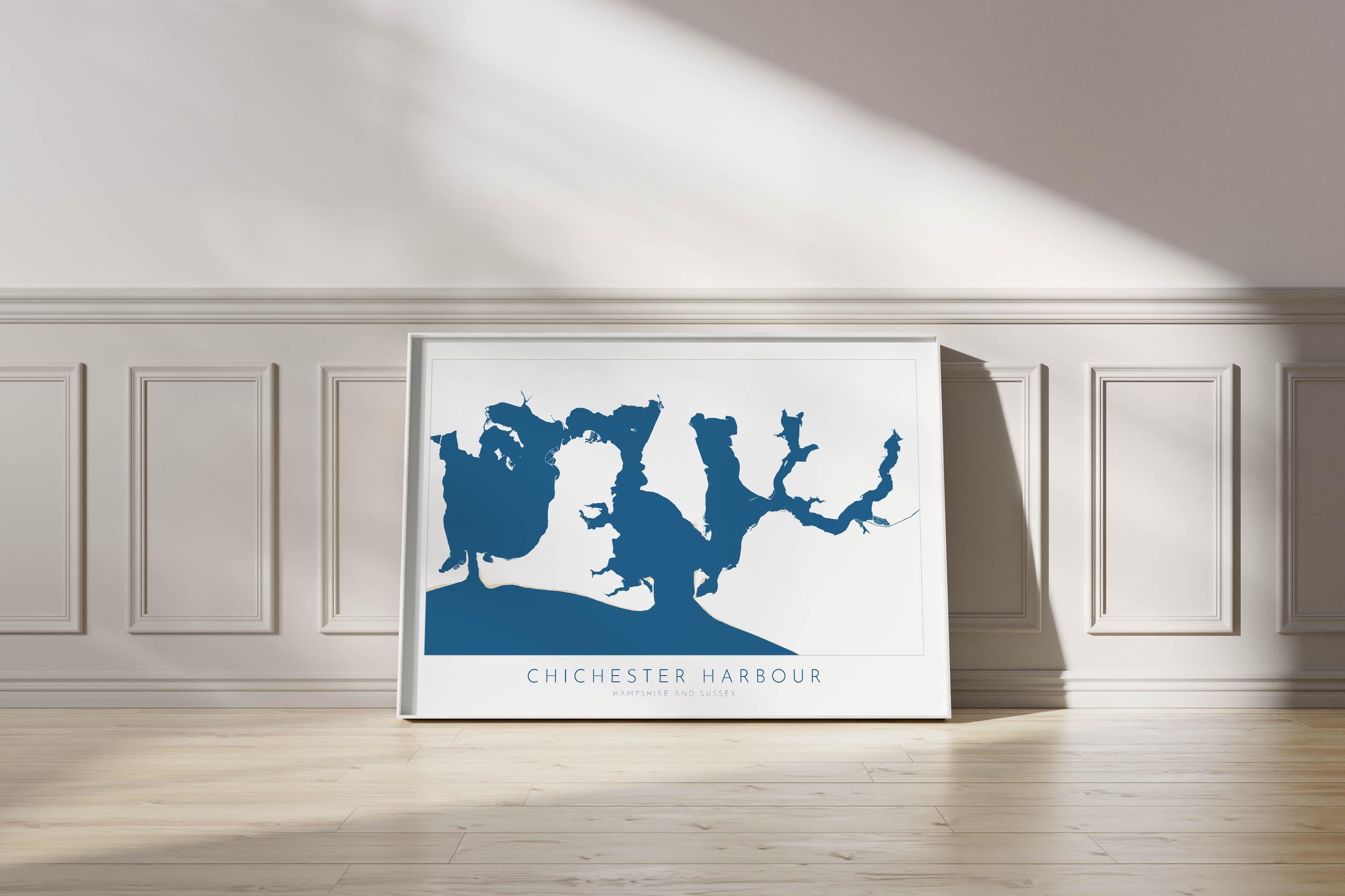 Chichester Harbour Map Art Print - Hampshire Map Art, Chichester print, Nautical Map Art UK, Hayling Island Map, Sailor Gift, Nautical Gift