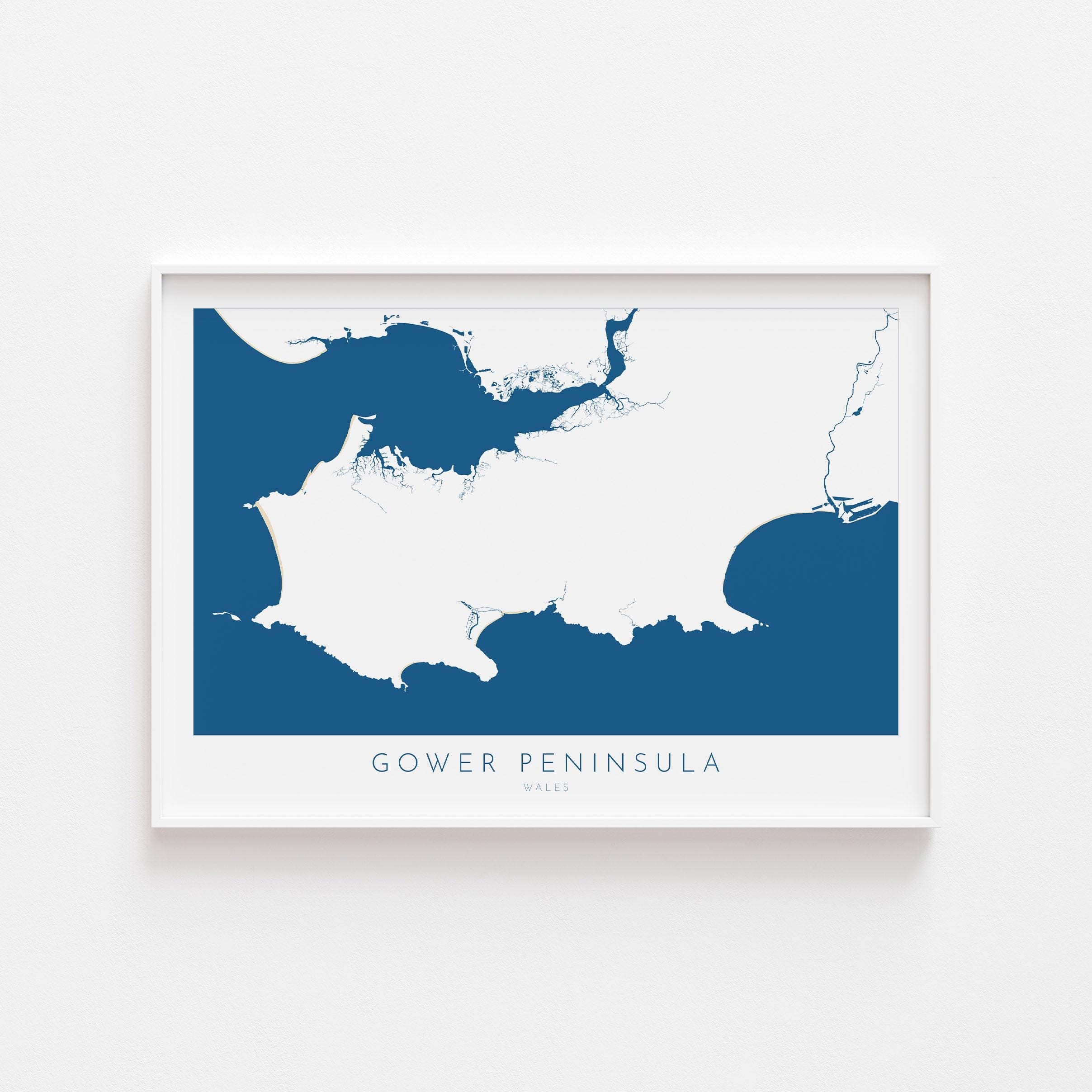 Gower Map Art - Wales Map, Gower Art Print, Mumbles Wall Art, Gower Peninsula Print, UK Coast Map, Wales Art, Welsh Gift, Rhossli Print