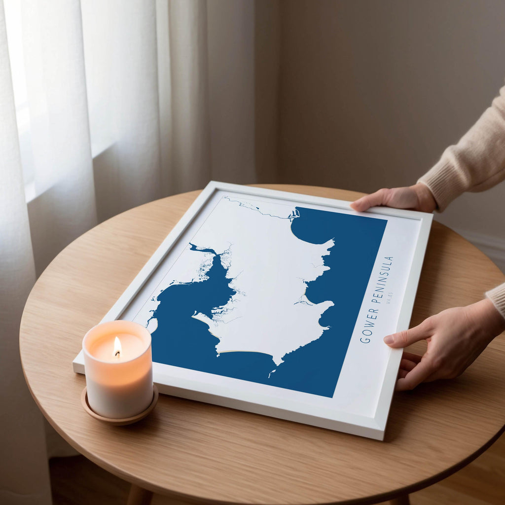 Gower Map Art - Wales Map, Gower Art Print, Mumbles Wall Art, Gower Peninsula Print, UK Coast Map, Wales Art, Welsh Gift, Rhossli Print