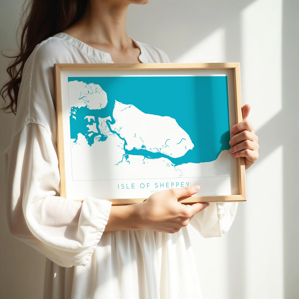 Isle of Sheppey Map Art - Kent Map Art, Isle of Sheppey Art Print, Kent Coast, Kent Travel Print, Sheerness Map Art, Kent Beach Map