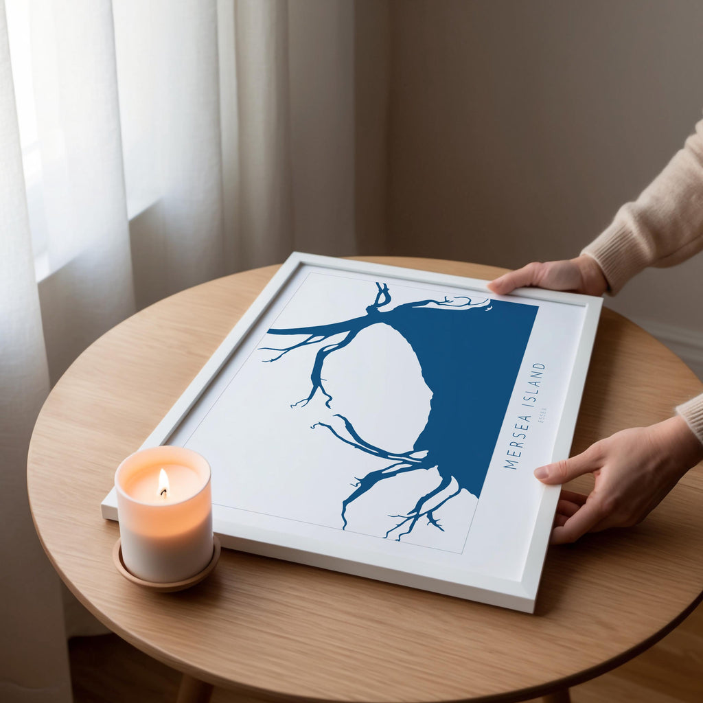 Mersea Island Map Art Print - Essex Map Art, UK Coastal Art, River Blackwater, Sailing Gift, Paddleboarder Gift, Nautical Wall Art UK