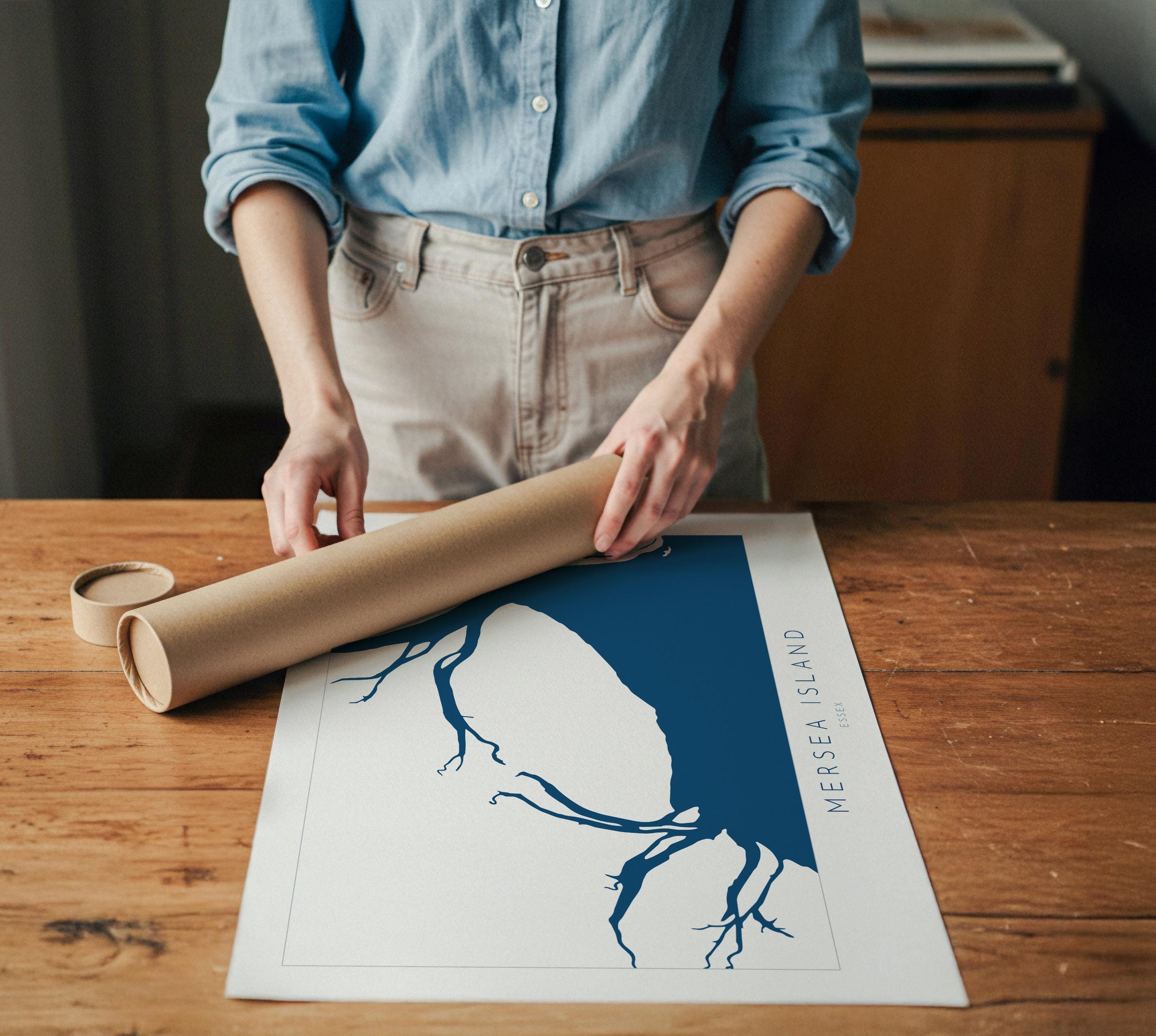 Mersea Island Map Art Print - Essex Map Art, UK Coastal Art, River Blackwater, Sailing Gift, Paddleboarder Gift, Nautical Wall Art UK