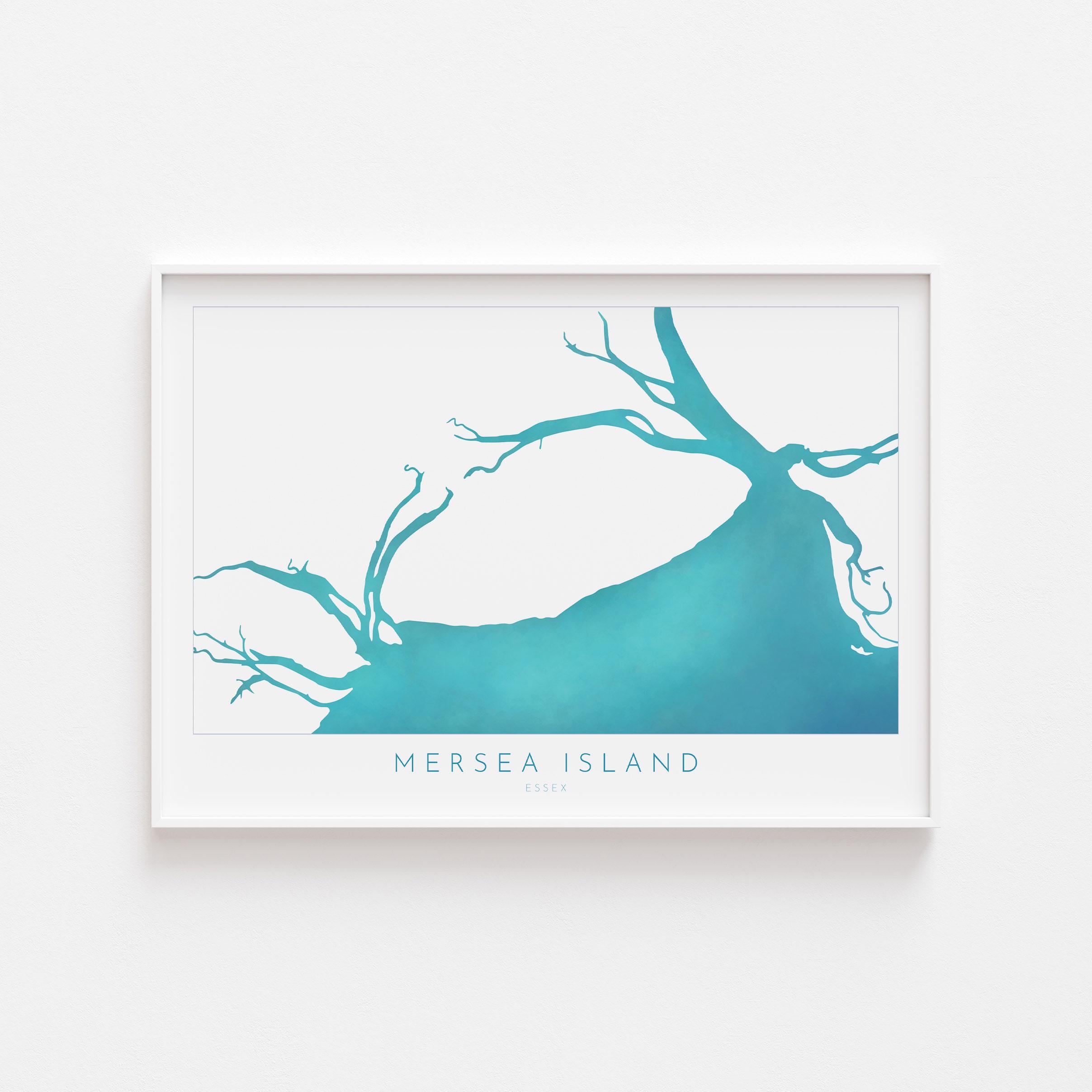 Mersea Island Map Art Print - Essex Map Art, UK Coastal Art, River Blackwater, Sailing Gift, Paddleboarder Gift, Nautical Wall Art UK