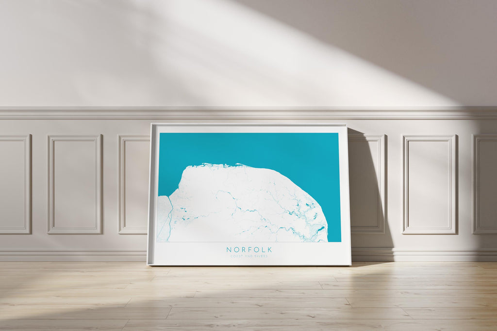 Norfolk Map Art Print - Norfolk Coast Poster, Norfolk Travel Print, Norfolk Rivers, Blakeney Point, Cromer art, Burnham Market, Holkham Art