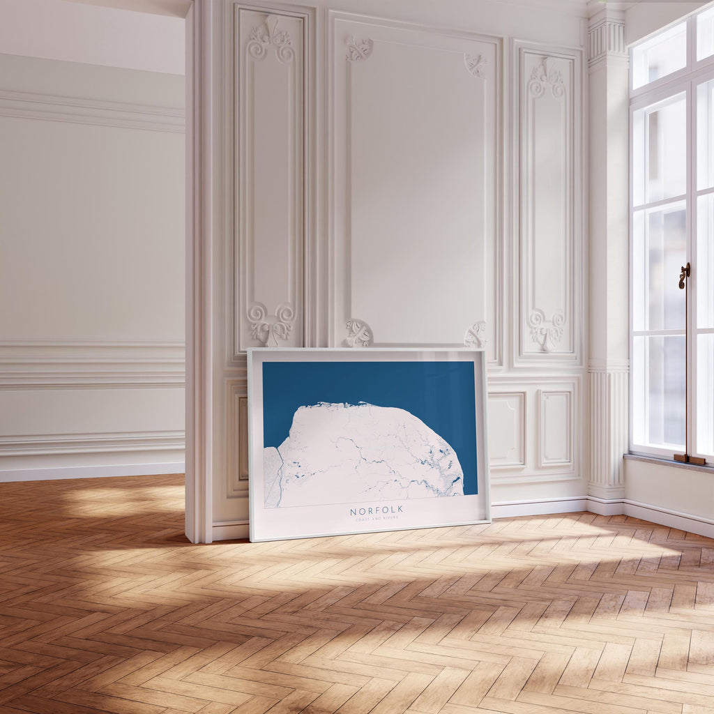 Norfolk Map Art Print - Norfolk Coast Poster, Norfolk Travel Print, Norfolk Rivers, Blakeney Point, Cromer art, Burnham Market, Holkham Art