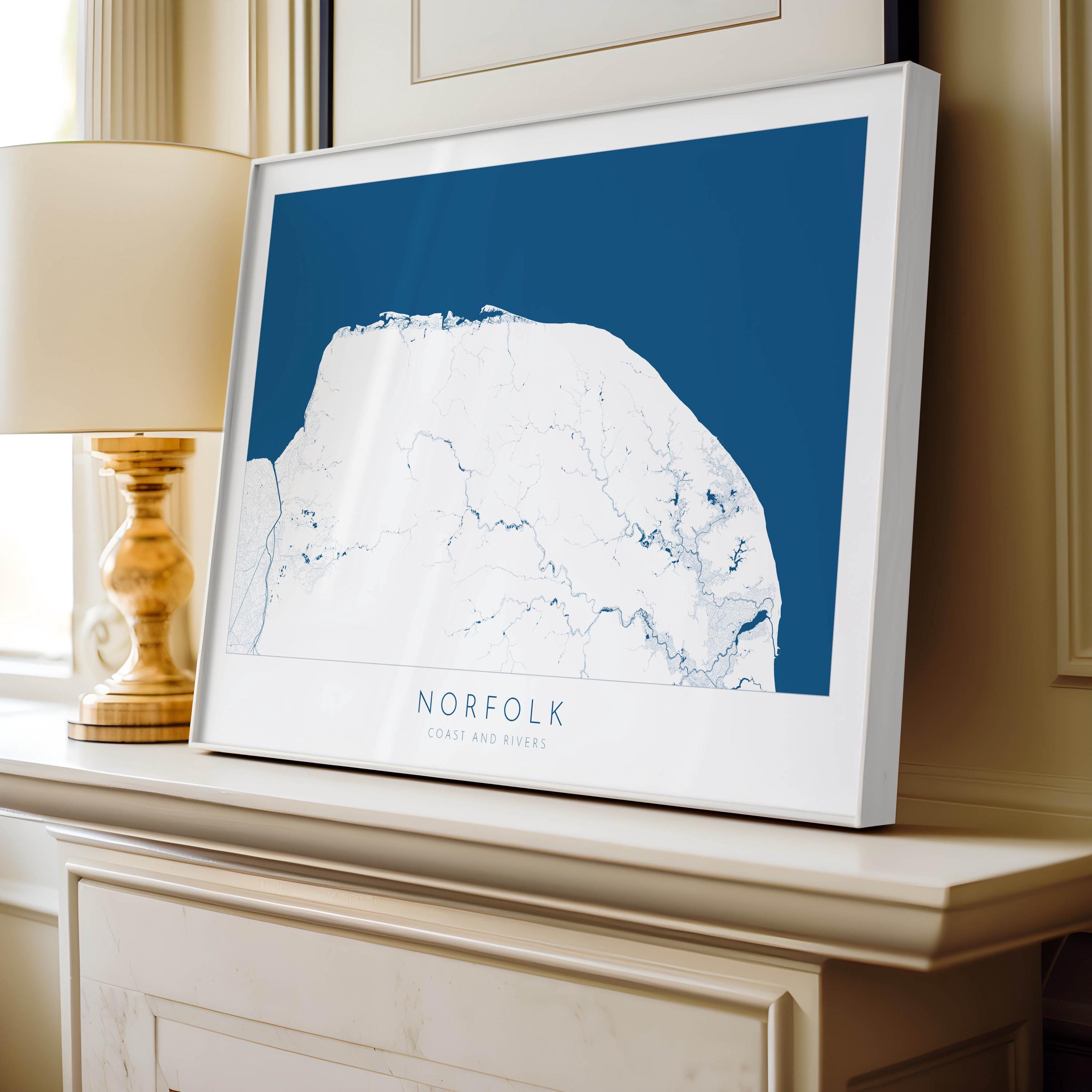 Norfolk Map Art Print - Norfolk Coast Poster, Norfolk Travel Print, Norfolk Rivers, Blakeney Point, Cromer art, Burnham Market, Holkham Art