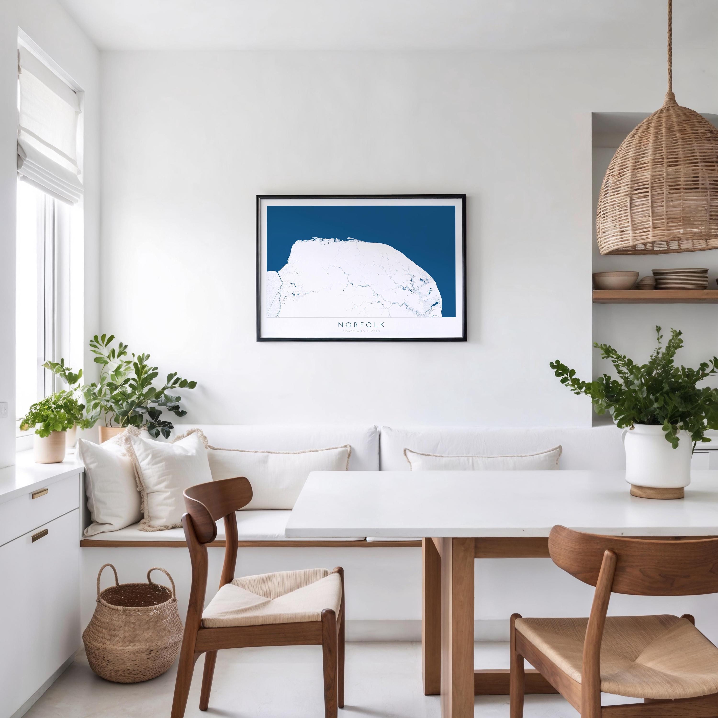 Norfolk Map Art Print - Norfolk Coast Poster, Norfolk Travel Print, Norfolk Rivers, Blakeney Point, Cromer art, Burnham Market, Holkham Art