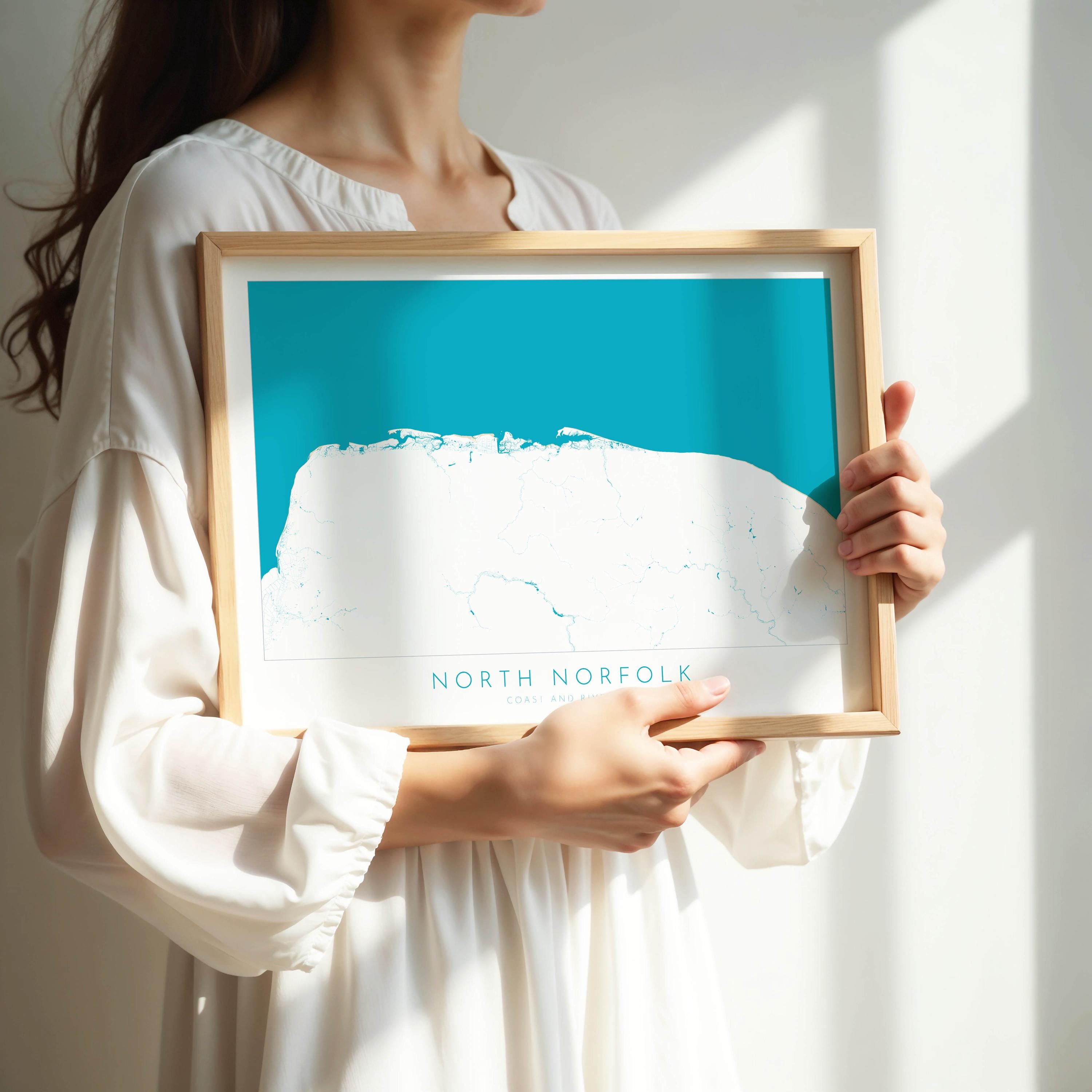 North Norfolk Map Art - North Norfolk Coast, Norfolk Travel Print, Norfolk Rivers, Blakeney Point, Cromer, Holt, Burnham Market, Holkham Art