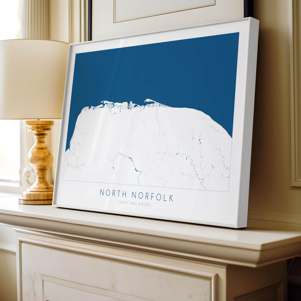 North Norfolk Map Art - North Norfolk Coast, Norfolk Travel Print, Norfolk Rivers, Blakeney Point, Cromer, Holt, Burnham Market, Holkham Art