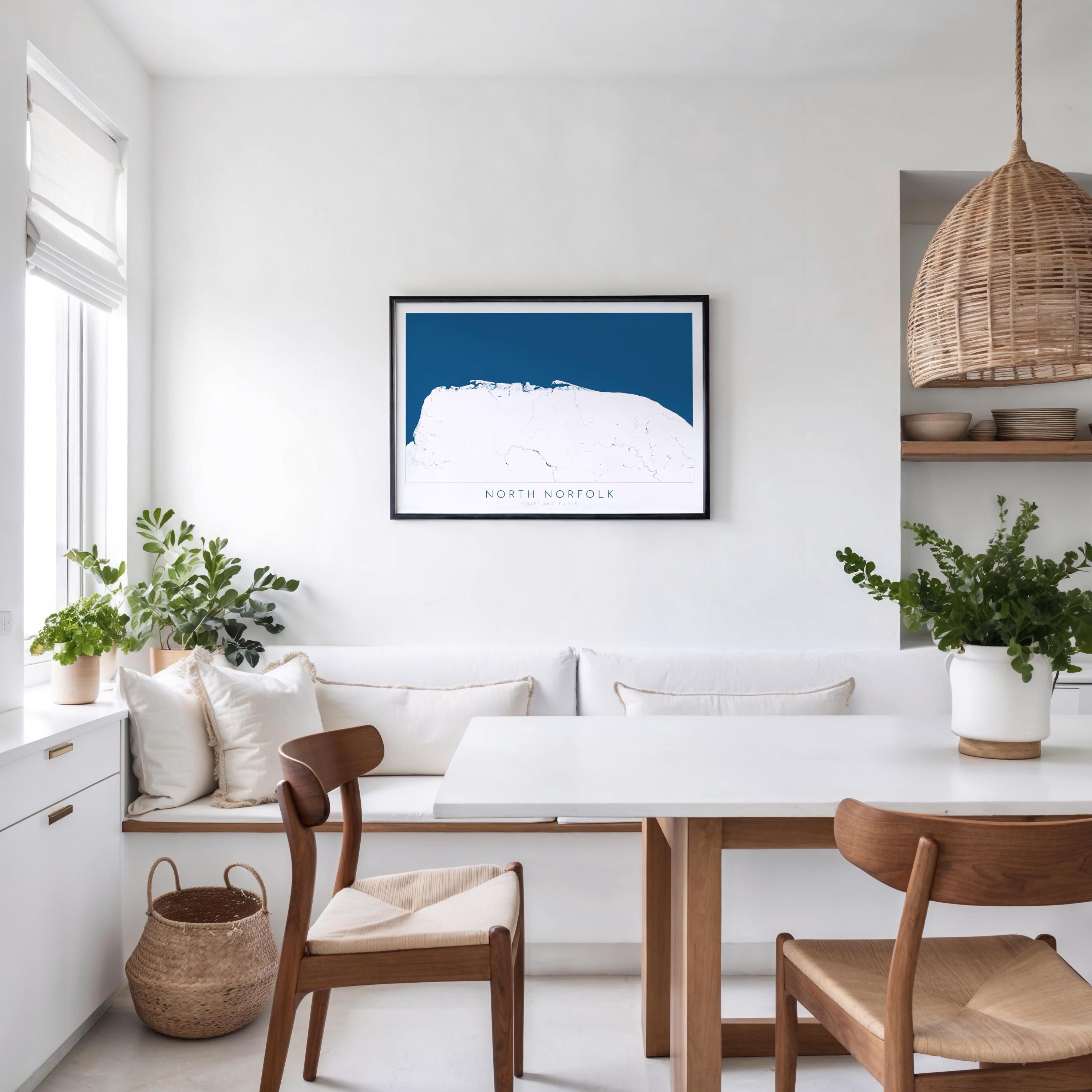 North Norfolk Map Art - North Norfolk Coast, Norfolk Travel Print, Norfolk Rivers, Blakeney Point, Cromer, Holt, Burnham Market, Holkham Art