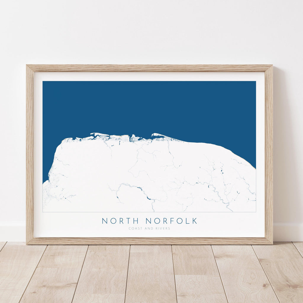 North Norfolk Map Art - North Norfolk Coast, Norfolk Travel Print, Norfolk Rivers, Blakeney Point, Cromer, Holt, Burnham Market, Holkham Art