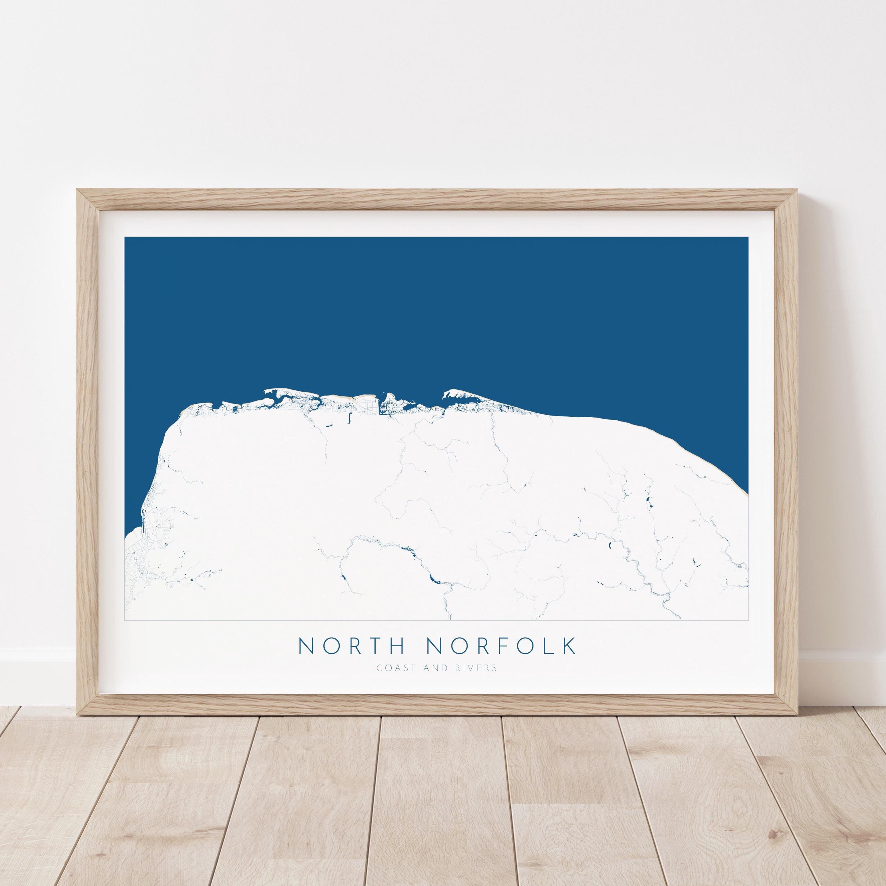 North Norfolk Map Art - North Norfolk Coast, Norfolk Travel Print, Norfolk Rivers, Blakeney Point, Cromer, Holt, Burnham Market, Holkham Art