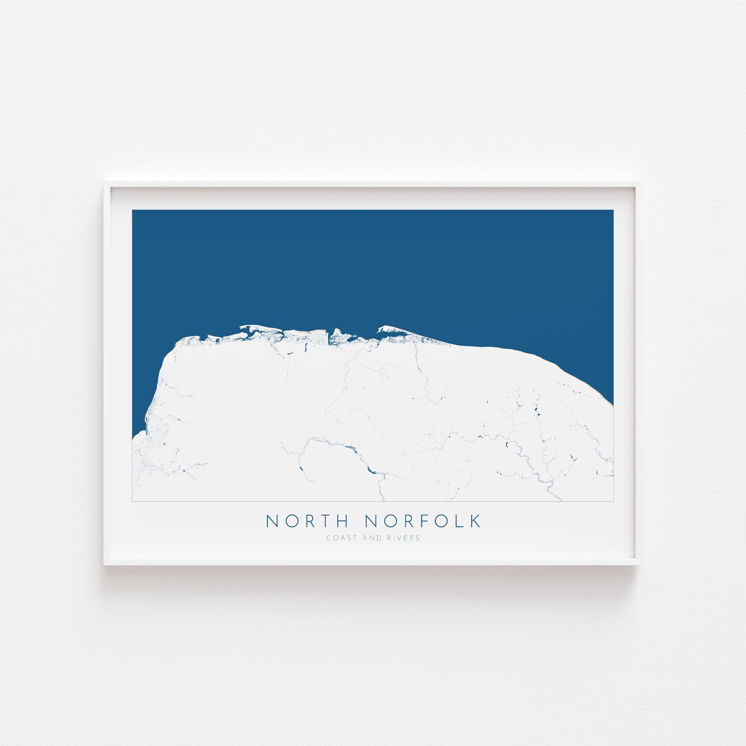 North Norfolk Map Art - North Norfolk Coast, Norfolk Travel Print, Norfolk Rivers, Blakeney Point, Cromer, Holt, Burnham Market, Holkham Art