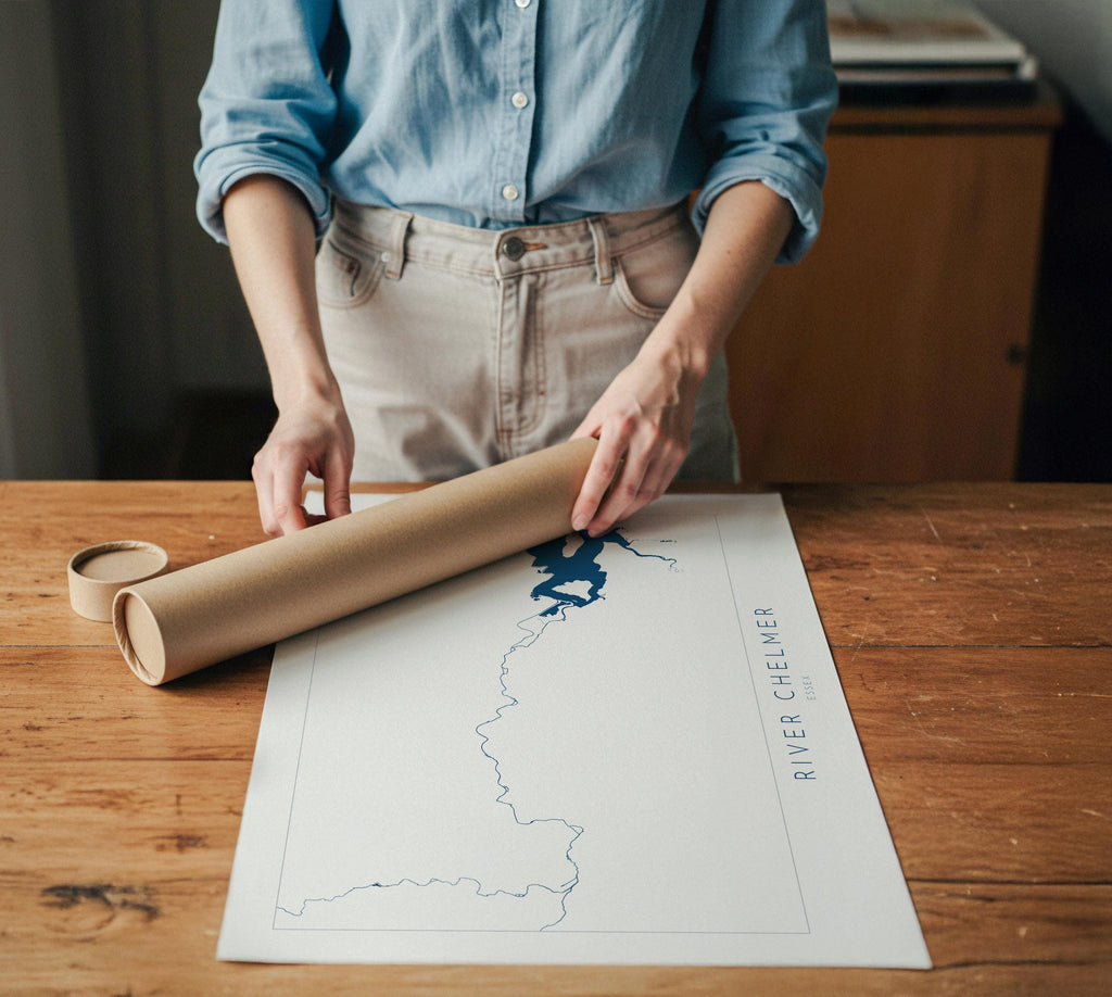 River Chelmer Map Art Print - Essex Map Art, Chelmsford Map Art, Chelmsford Art Print, Essex Poster, Maldon Print Essex, UK River Map Art