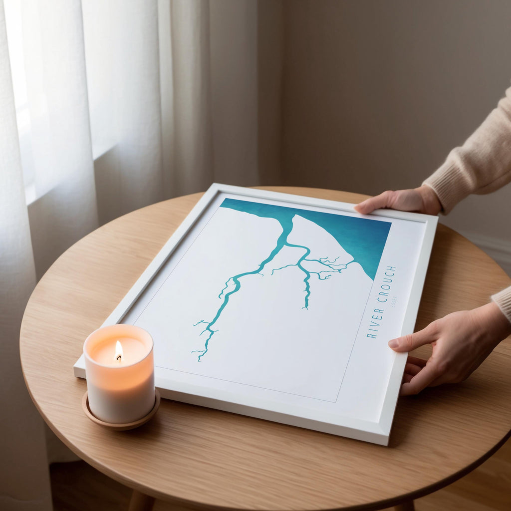 River Crouch Map Art, Essex Map Print, Map of Burnham-on-Crouch, Burnham-on-Crouch Art Poster, Essex Coastline Map, UK Rivers, Sailing Gift