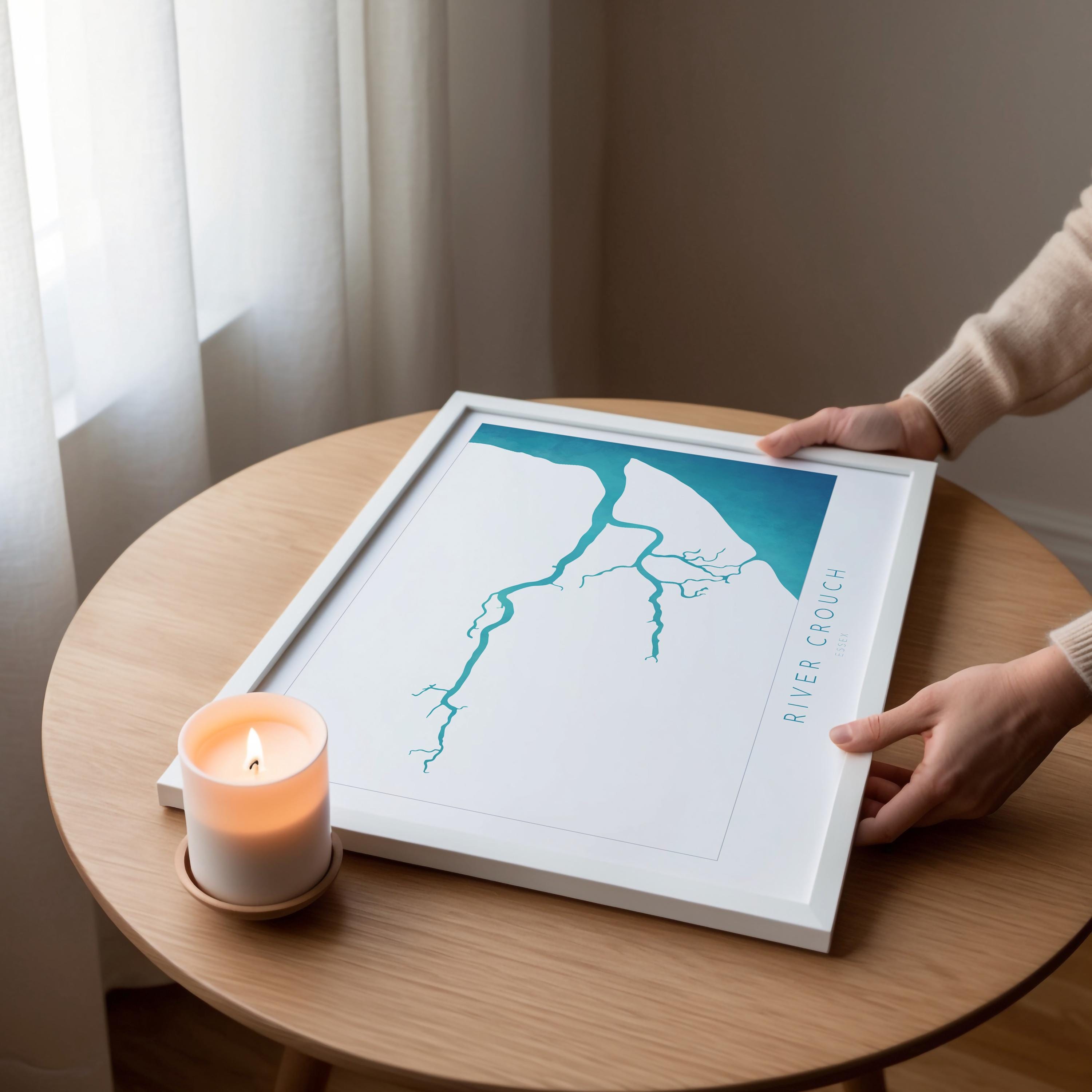 River Crouch Map Art, Essex Map Print, Map of Burnham-on-Crouch, Burnham-on-Crouch Art Poster, Essex Coastline Map, UK Rivers, Sailing Gift