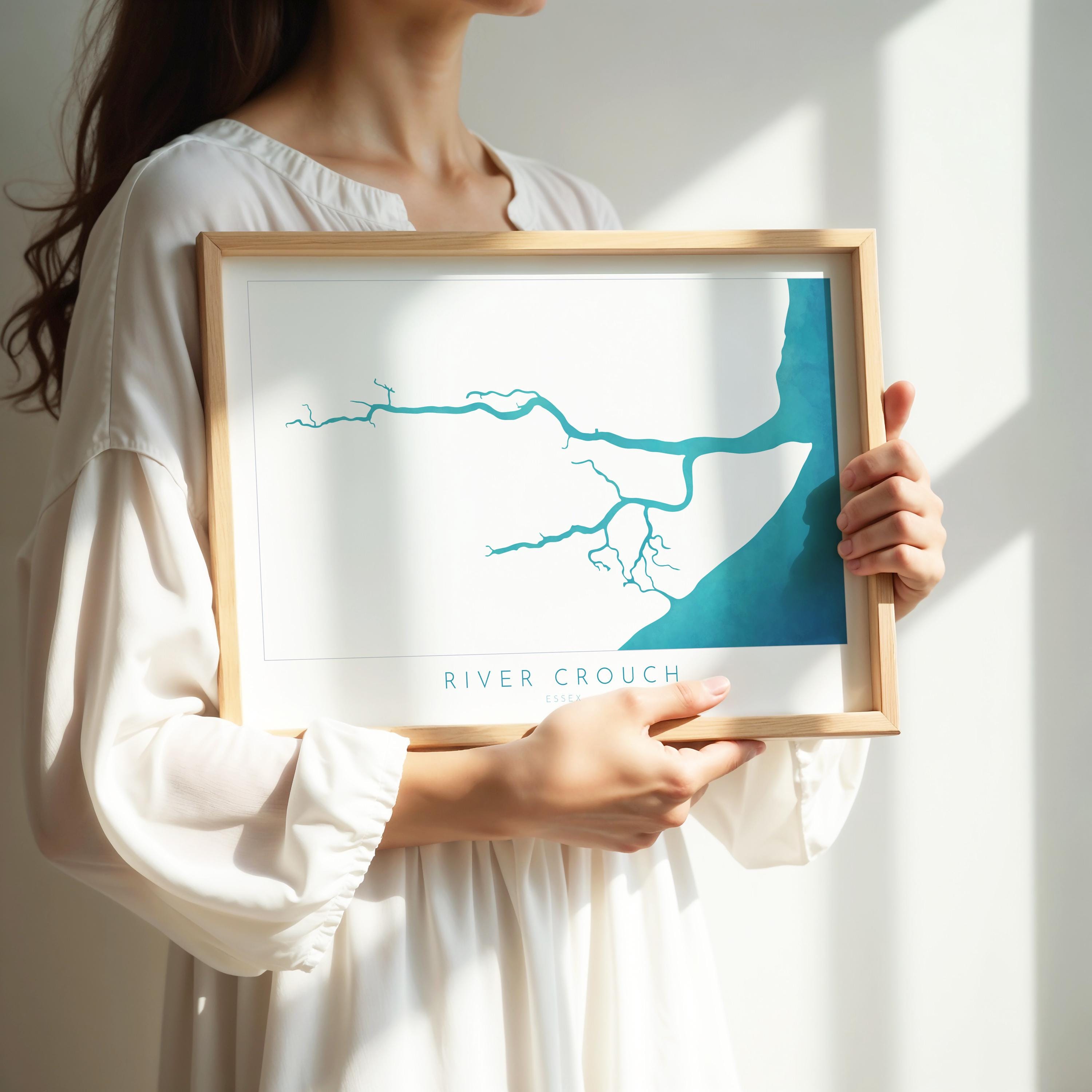 River Crouch Map Art, Essex Map Print, Map of Burnham-on-Crouch, Burnham-on-Crouch Art Poster, Essex Coastline Map, UK Rivers, Sailing Gift